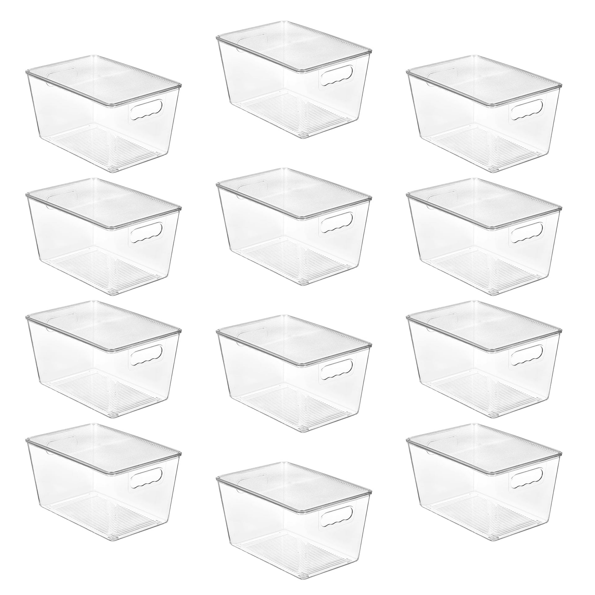 12 Pack Clear Stackable Storage Bins with Lids and Handles (12 Count)