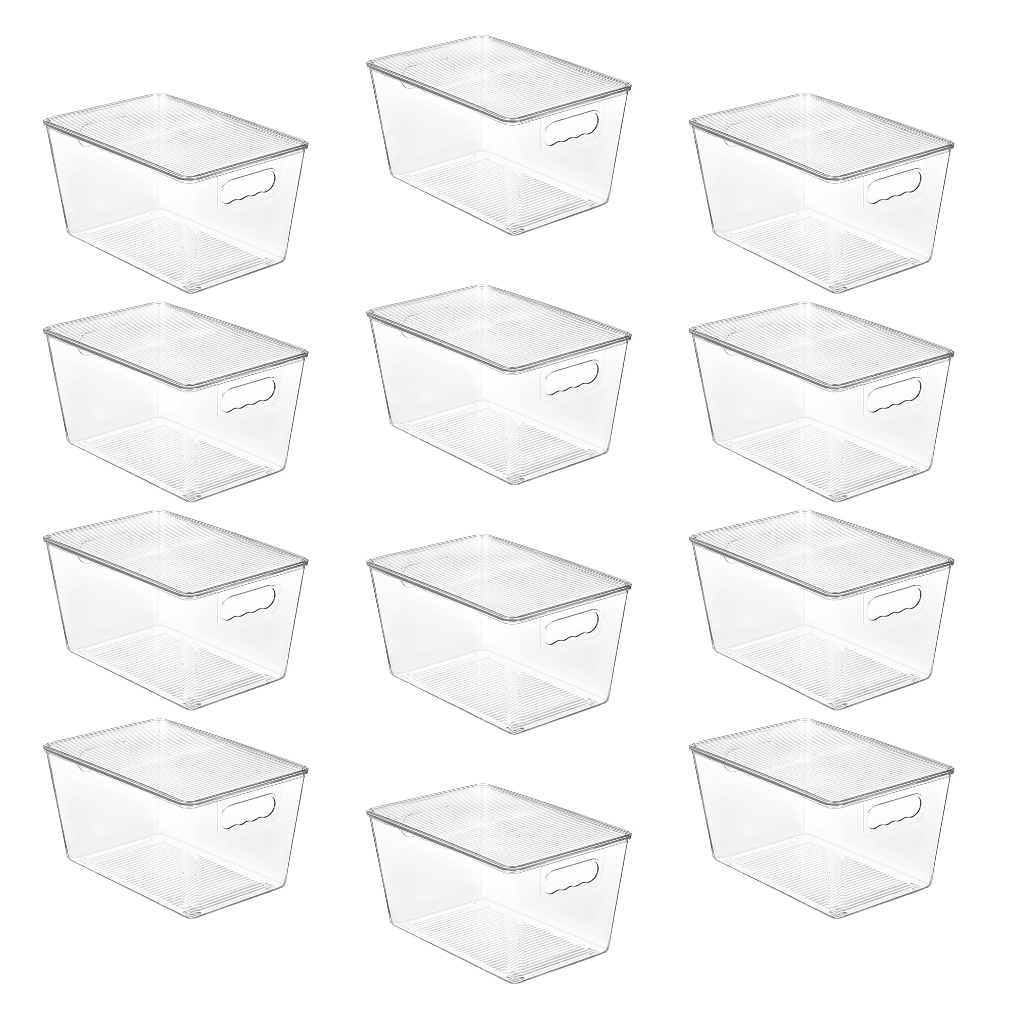 12 Pack Clear Stackable Storage Bins with Lids and Handles (12 Count)