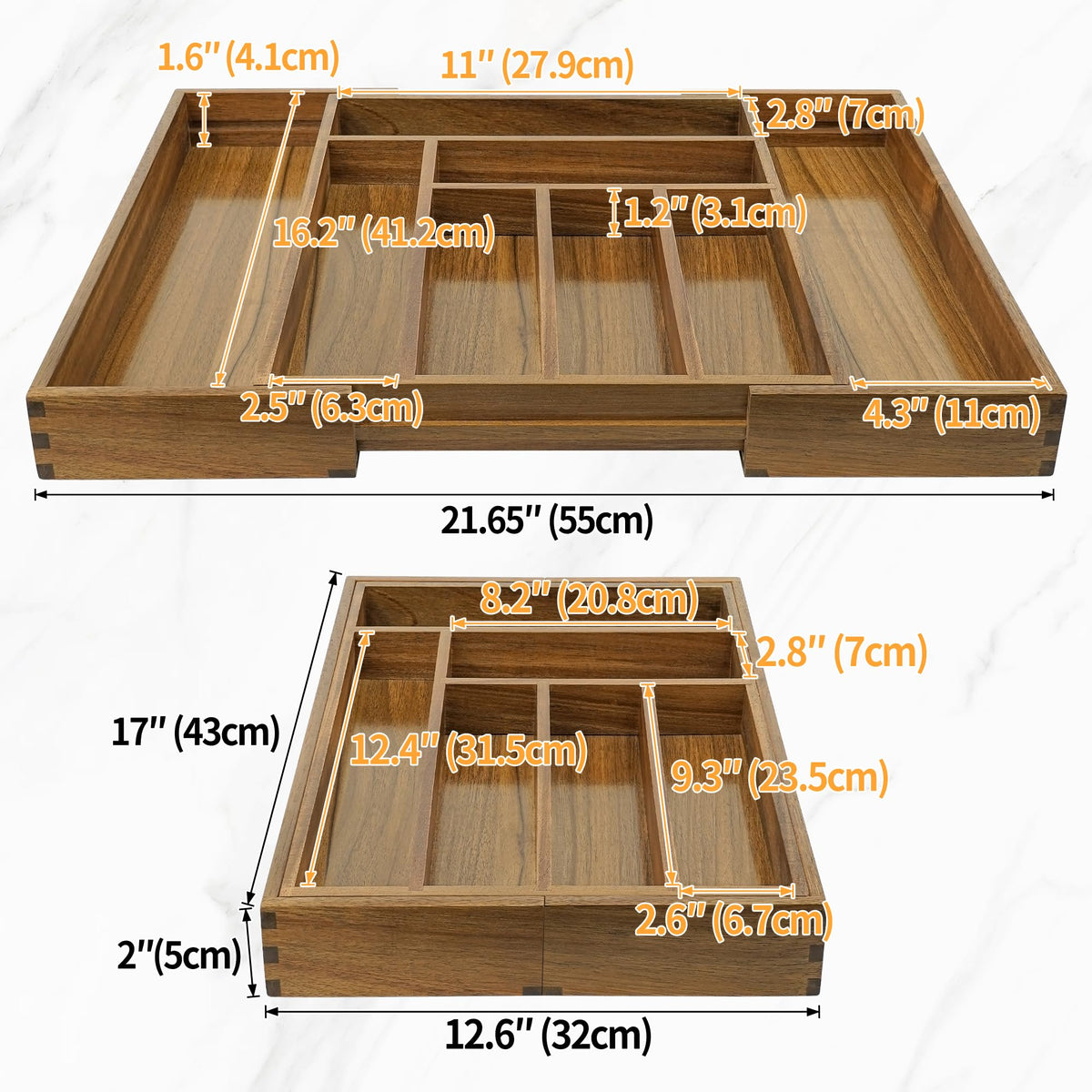 Luxury Acacia Kitchen Drawer Organizer