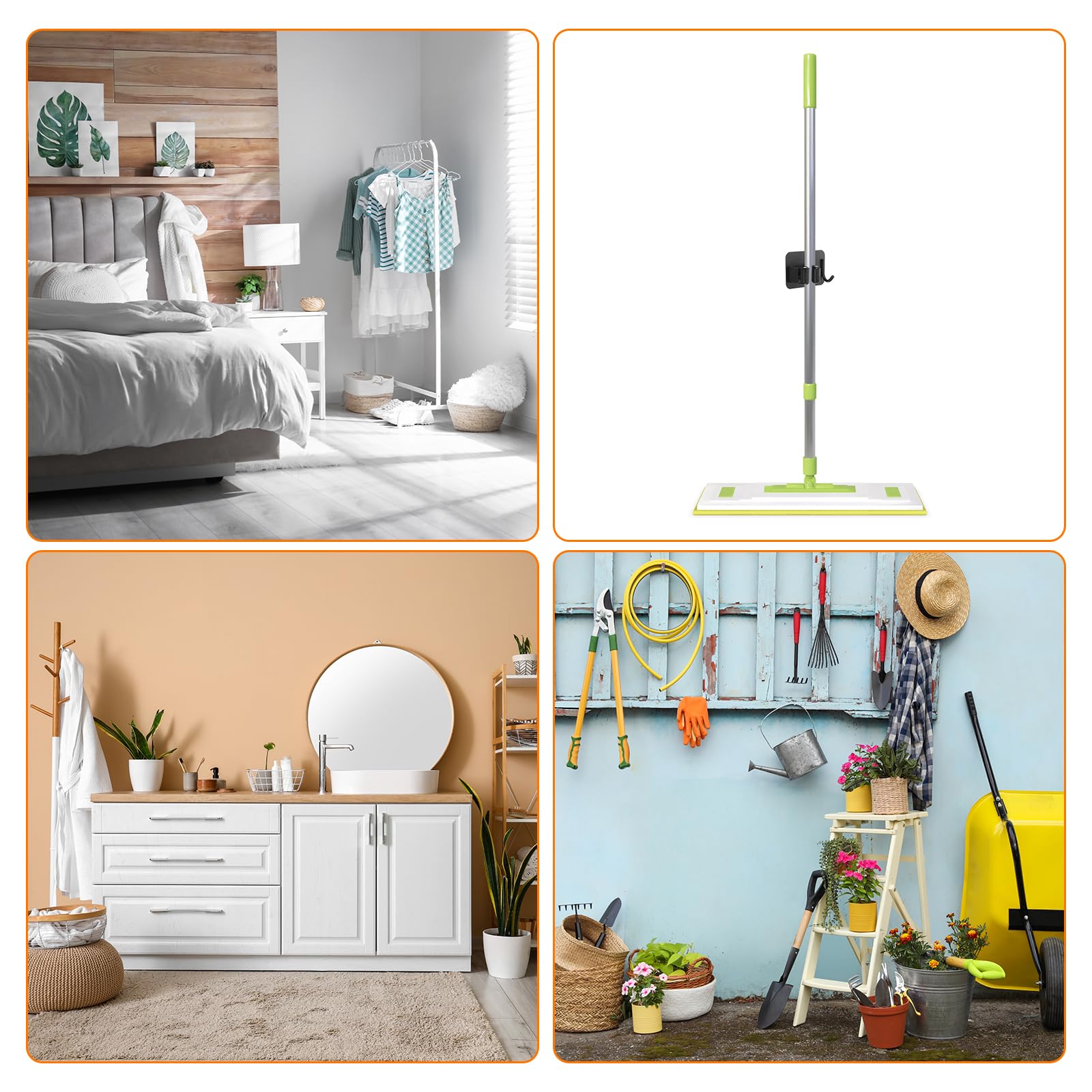 2pcs Mop Broom Holder Wall Mount