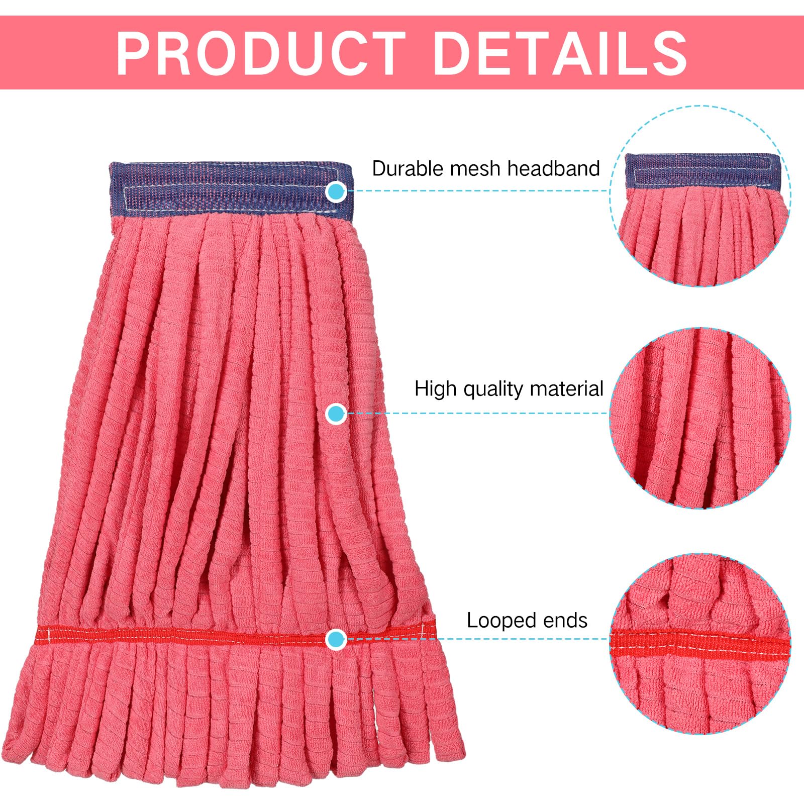 10 Pcs Commercial Mop Head Replacement Tube Microfiber Mop Heads for Floor Cleaning Industrial Mop Heads Looped End Wet Mop Head Refill for Home Commercial Industrial Use