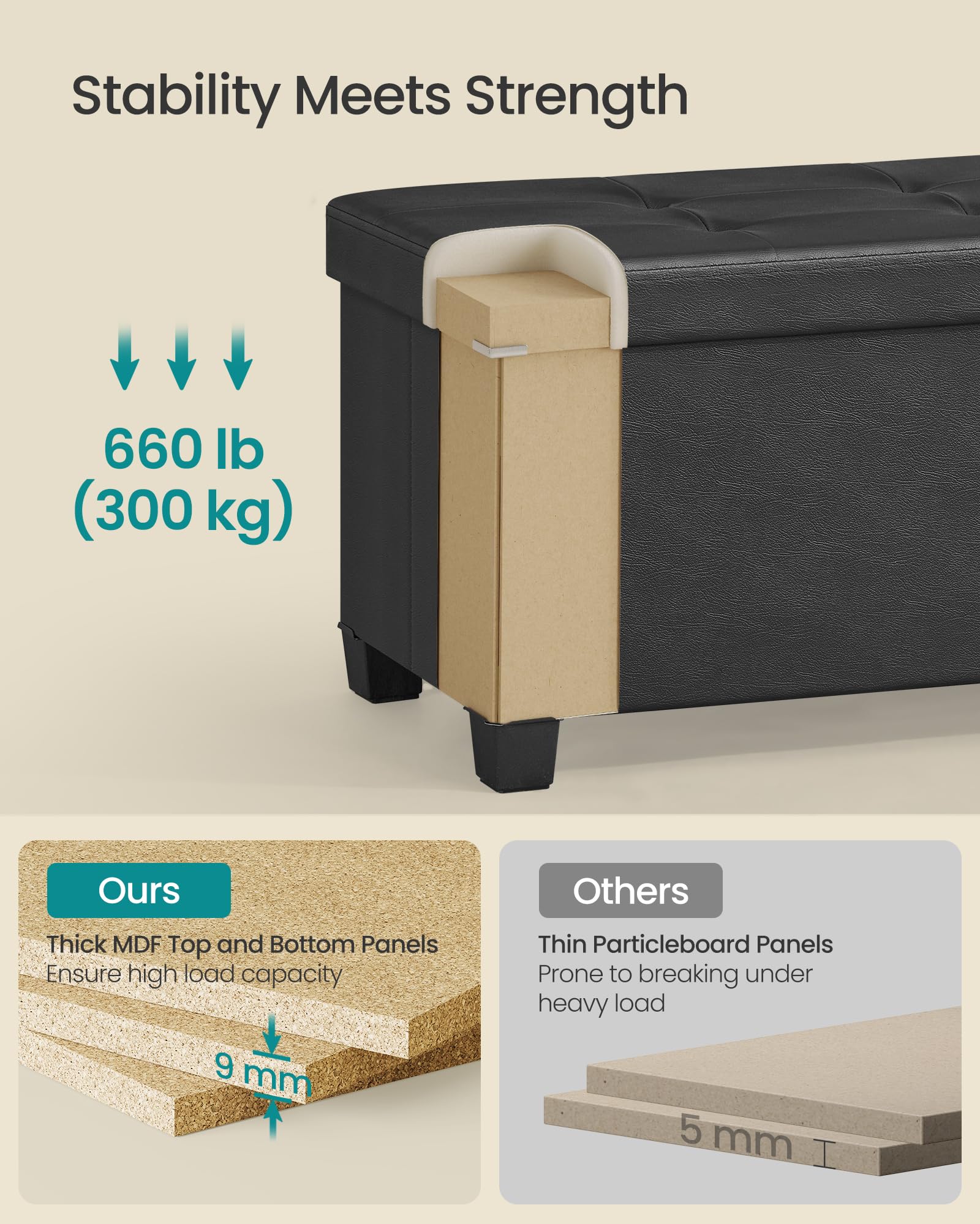 Storage Ottoman Bench with Legs