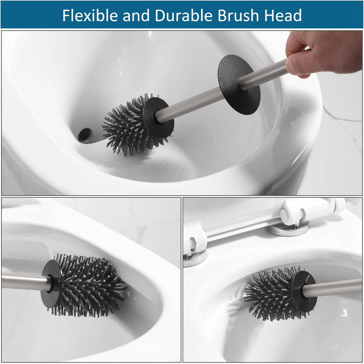 Toilet Brush and Holder Set Brushed Nickel Toilet Bowl Cleaner Brush Freestanding for Bathroom