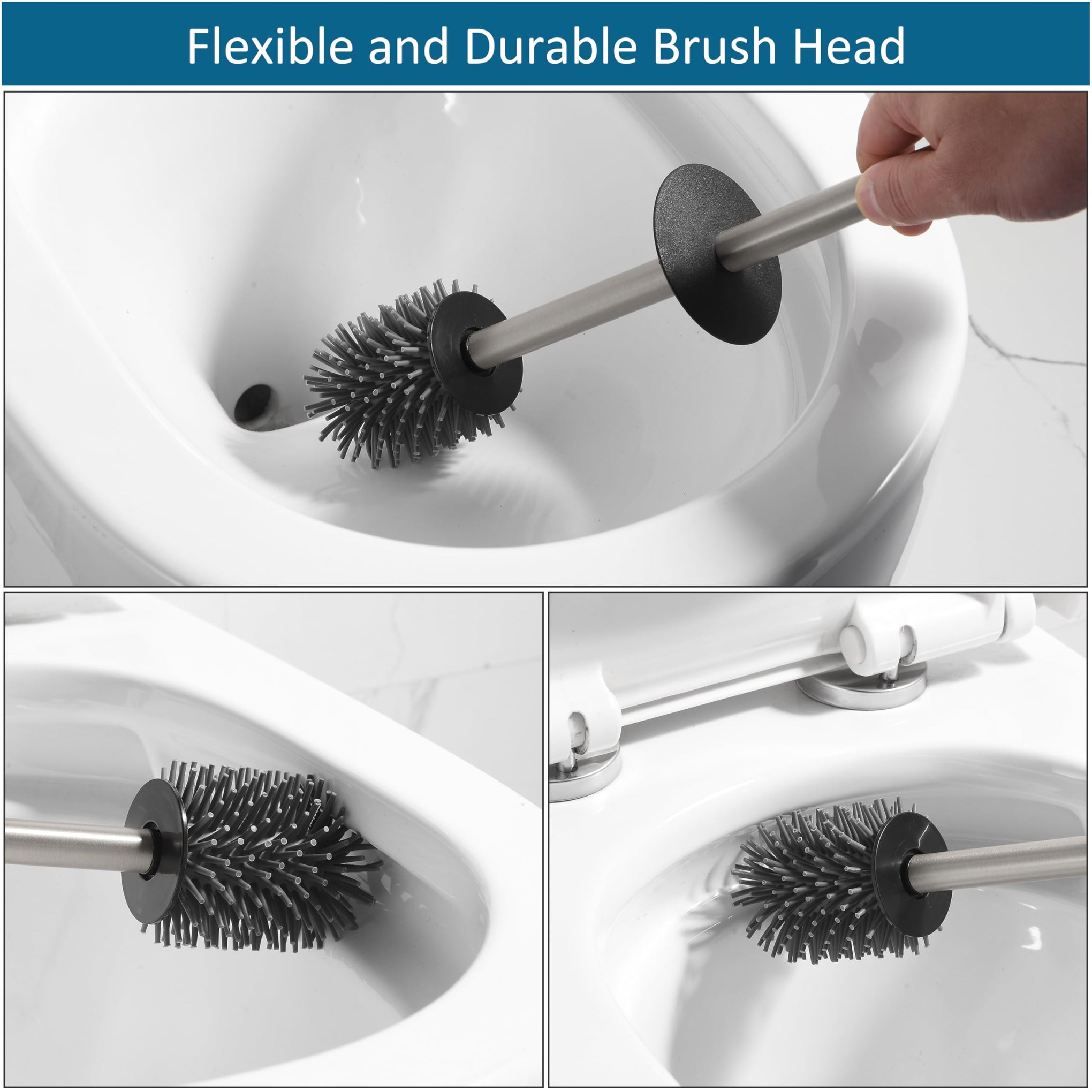 Toilet Brush and Holder Set Brushed Nickel Toilet Bowl Cleaner Brush Freestanding for Bathroom