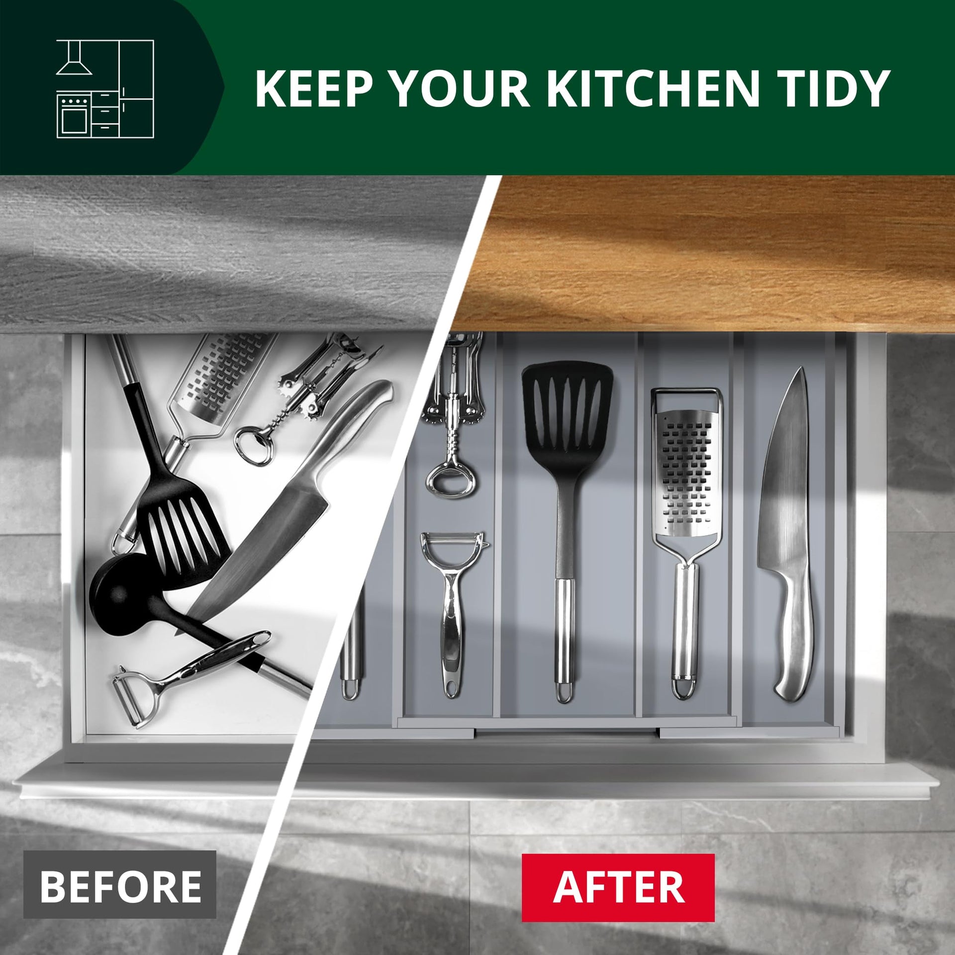 Luxury Bamboo Kitchen Drawer Organizer