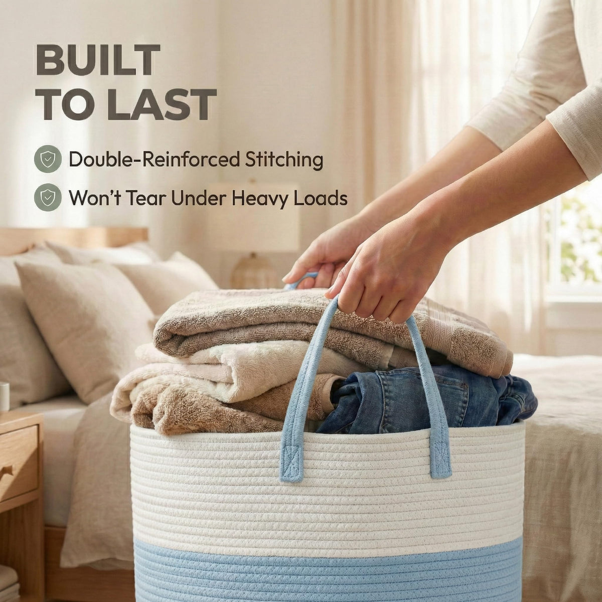 115L Extra Large Machine Washable Cotton Rope Blanket Basket