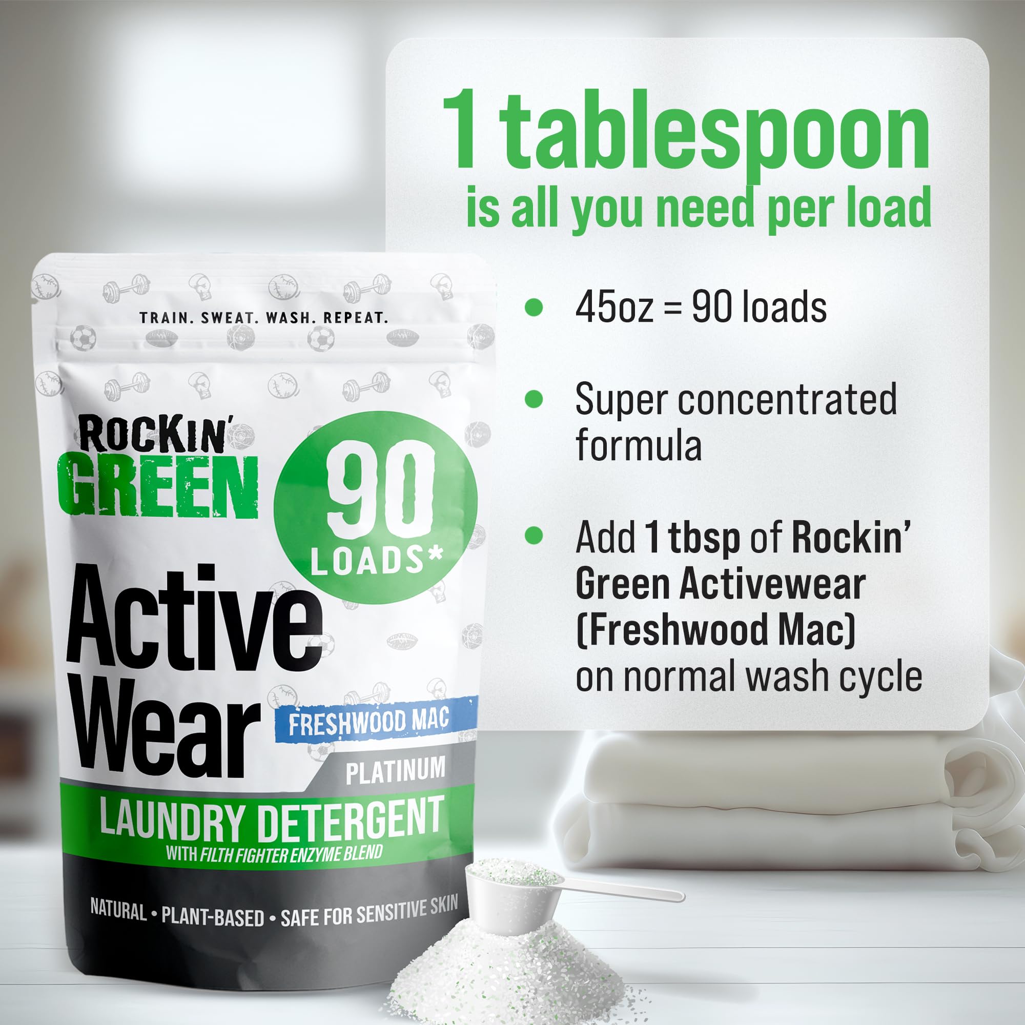 Active Wear Laundry Detergent Powder Freshwood Mac 90 Loads (45 Ounce)