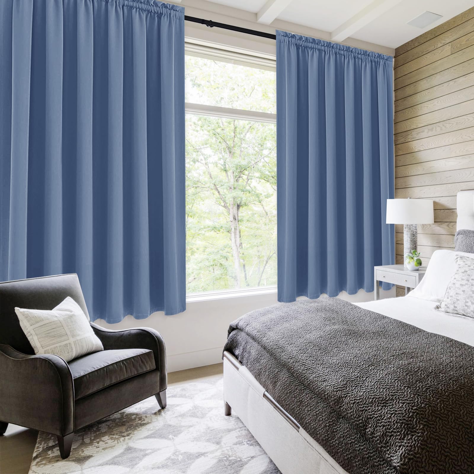 Wide Blackout Curtains for Bedroom 70 x 72 Inch Long Dusty Blue (2 Count)