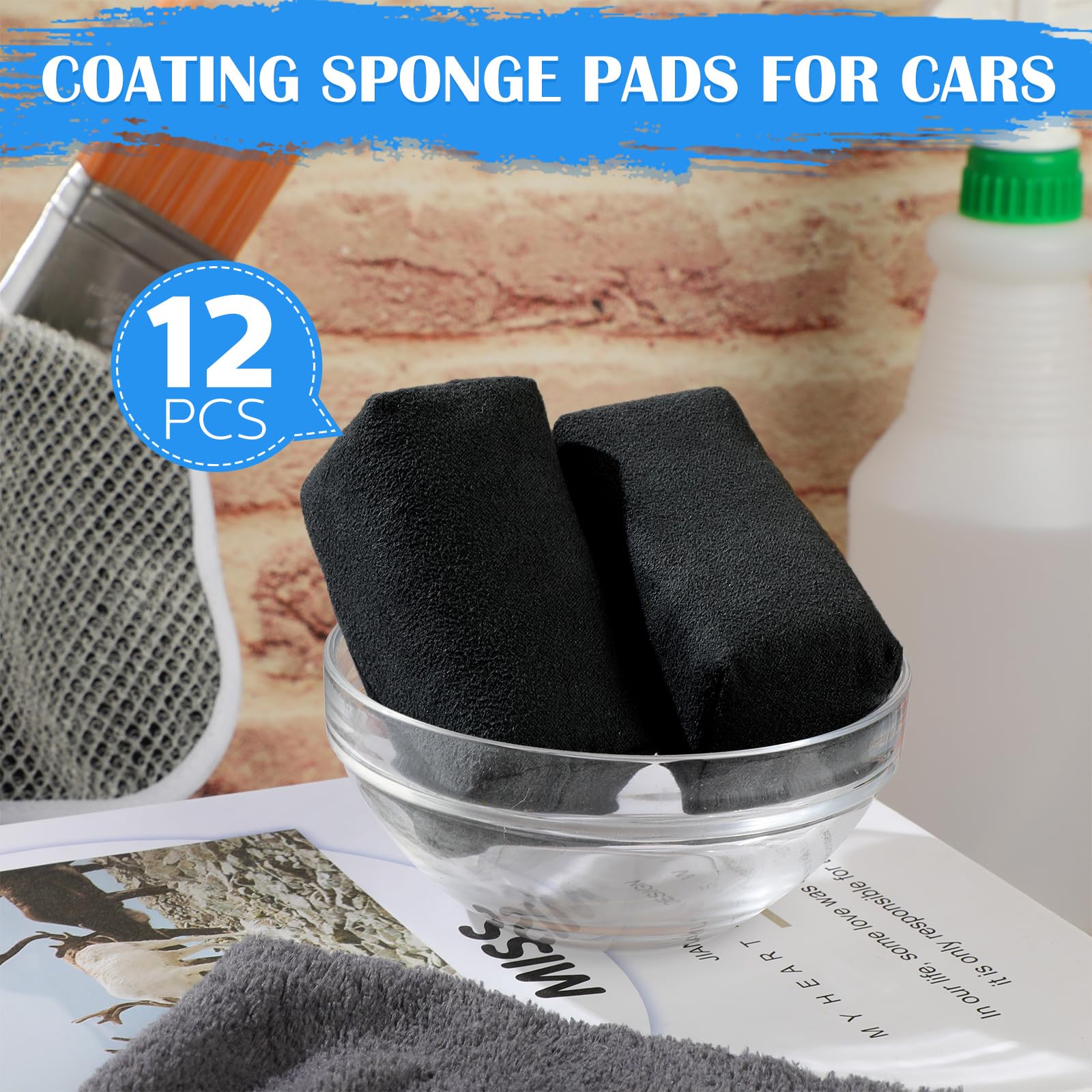 12 Pack Microfiber Applicator Pads Suede Car Detailing Sponge Ceramic Coating Applicator Pads Coating Sponge for Cars Graphene Metal Plastic Trim Ceramic Spray Applying Wax (12 Count)