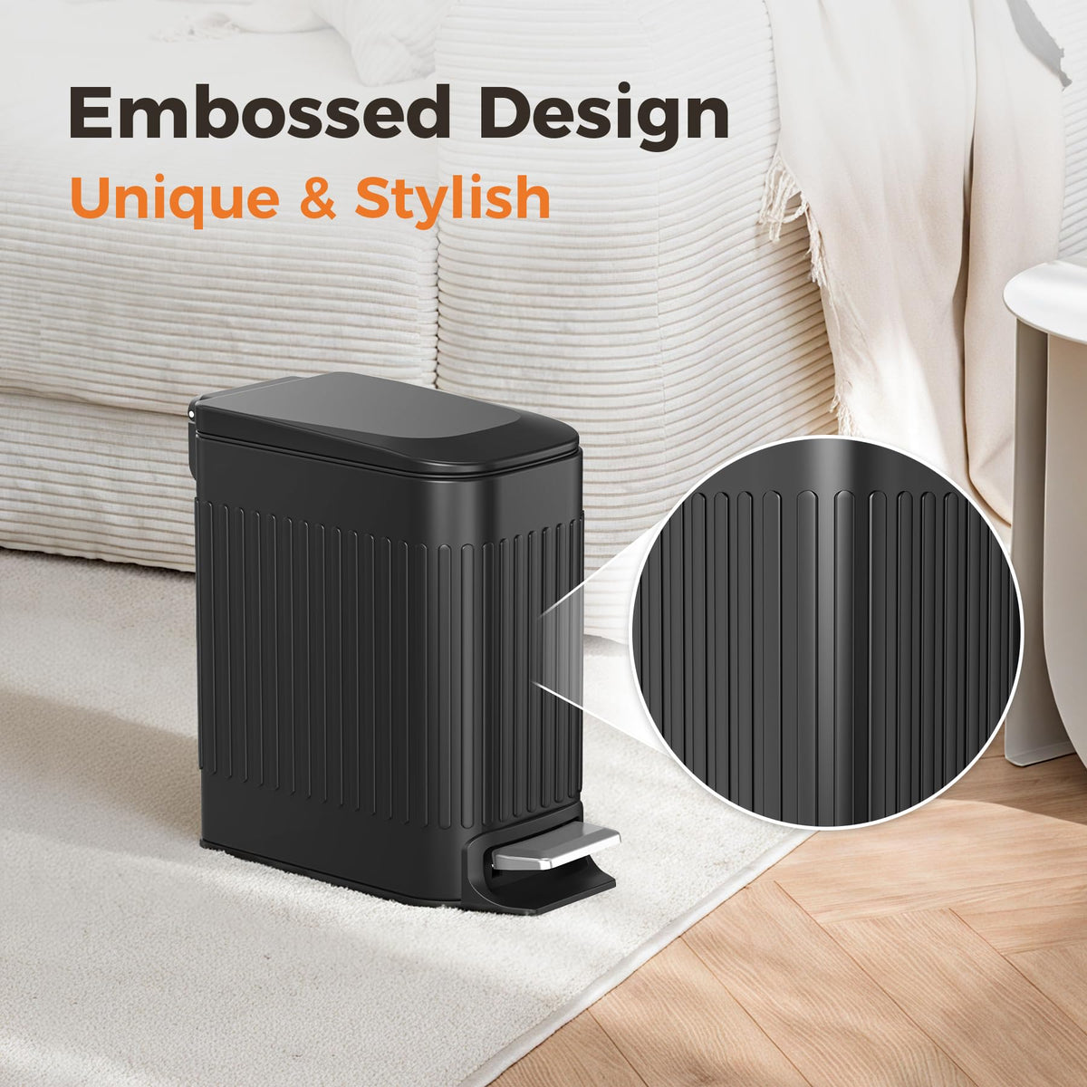 Small Black Bathroom Trash Can with Lid Soft Close & Pedal