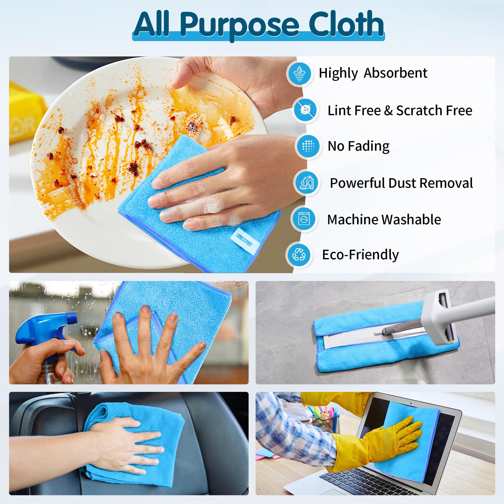 Blue Microfiber Cleaning Cloth (8 Count)