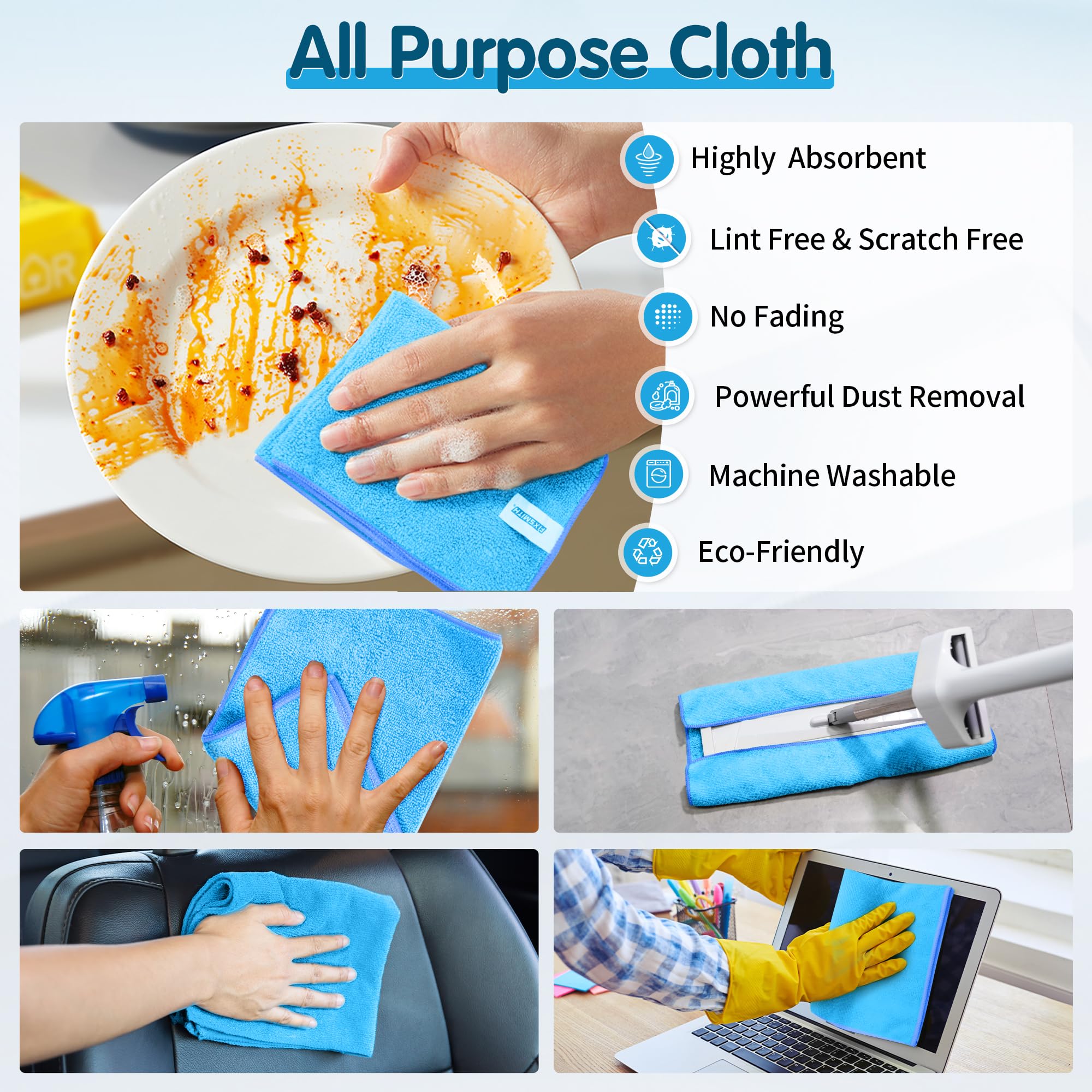 Blue Microfiber Cleaning Cloth (12 Count)