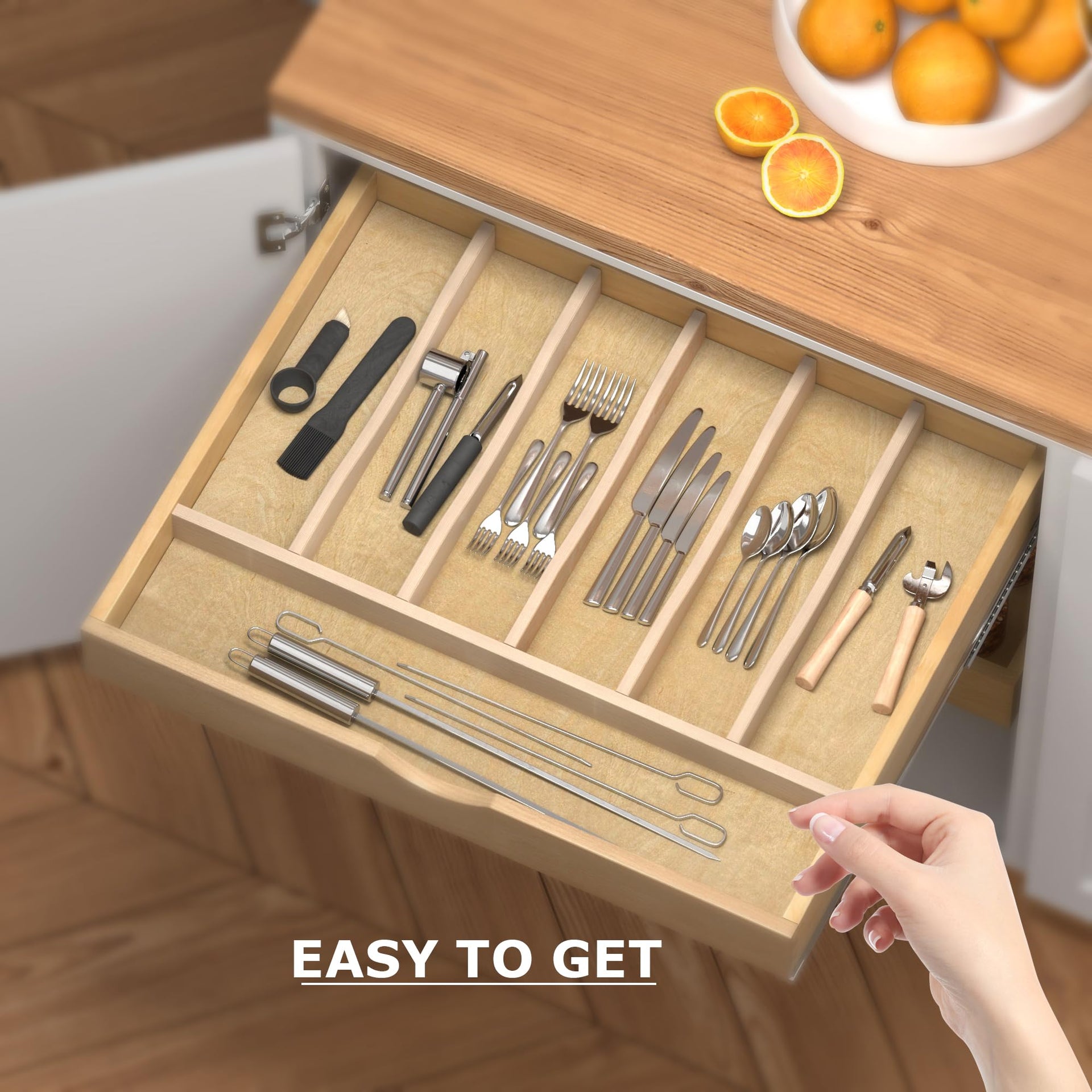 Solid Birch Wood Silverware Drawer Organizer