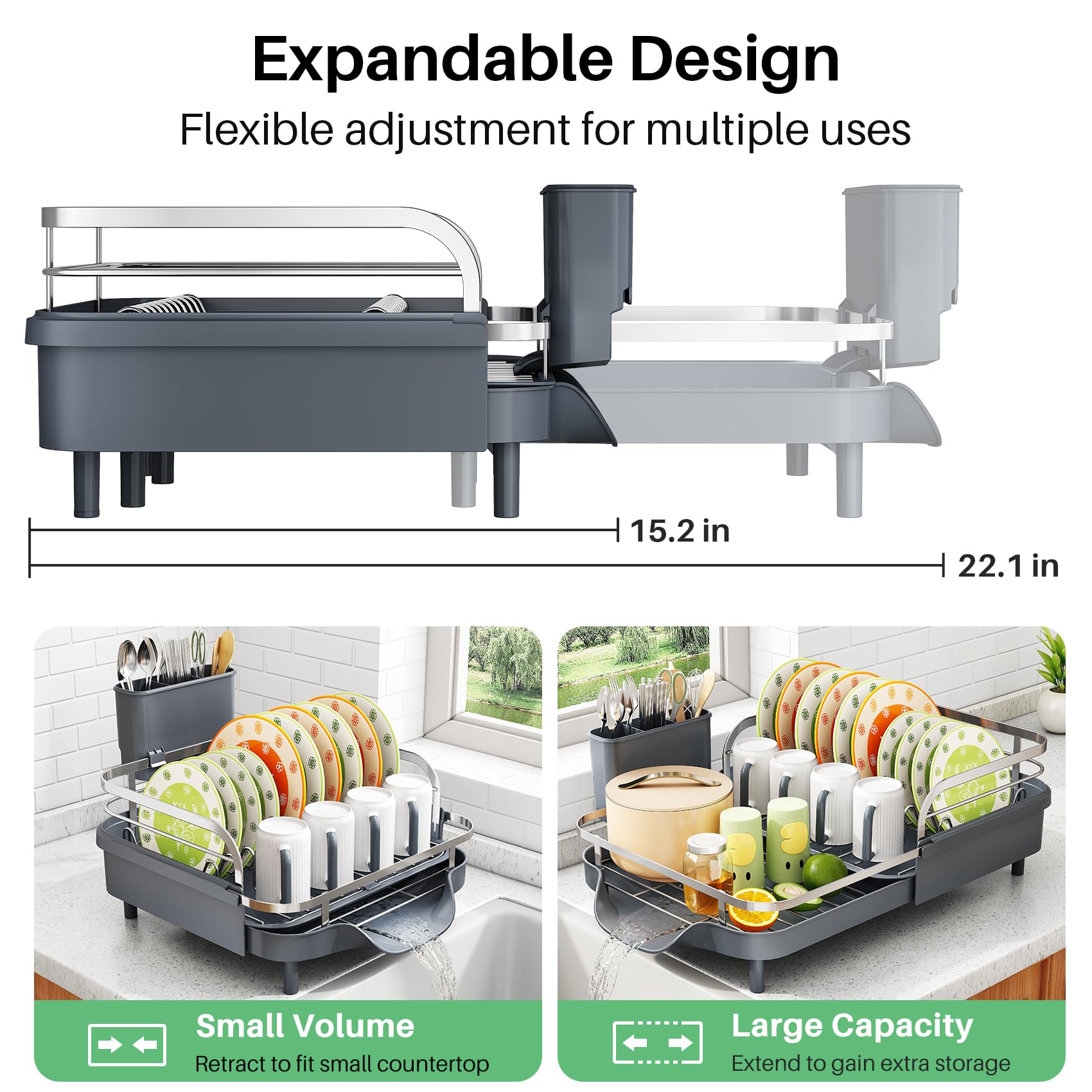 Expandable Dish Drying Rack for Small Kitchen Counter