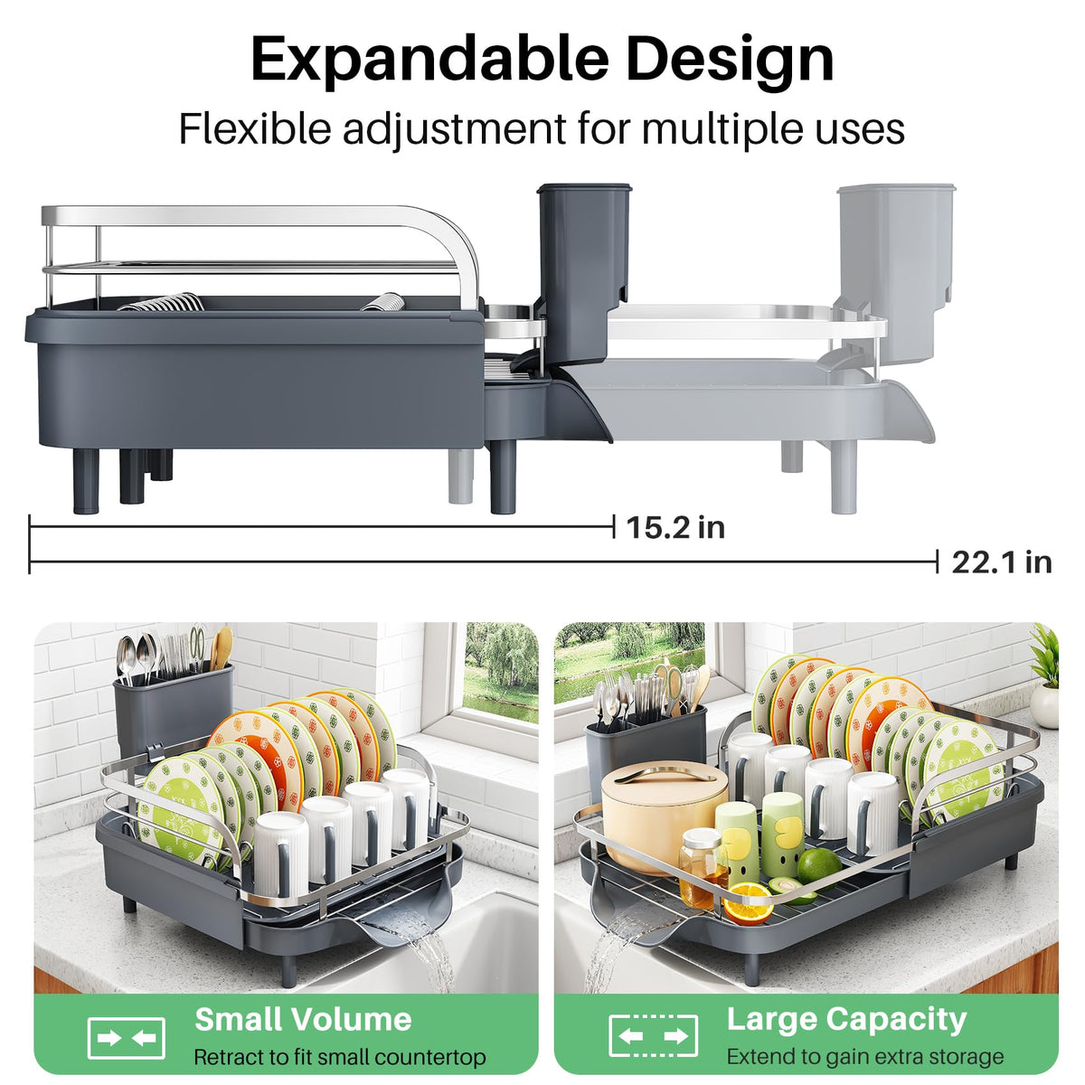 Expandable Dish Drying Rack for Small Kitchen Counter