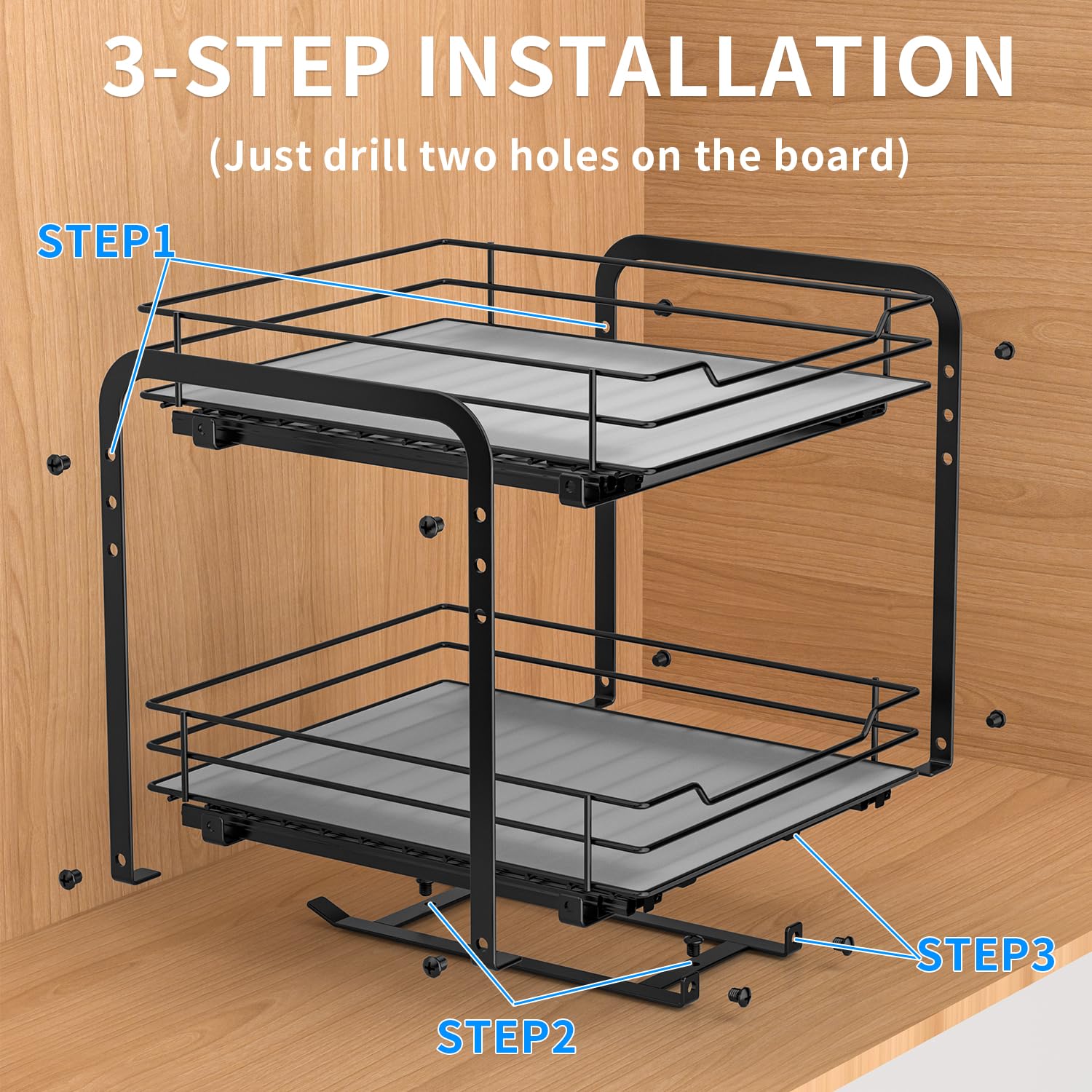 2 Tier Pull Out Spice Rack Organizer for Cabinet