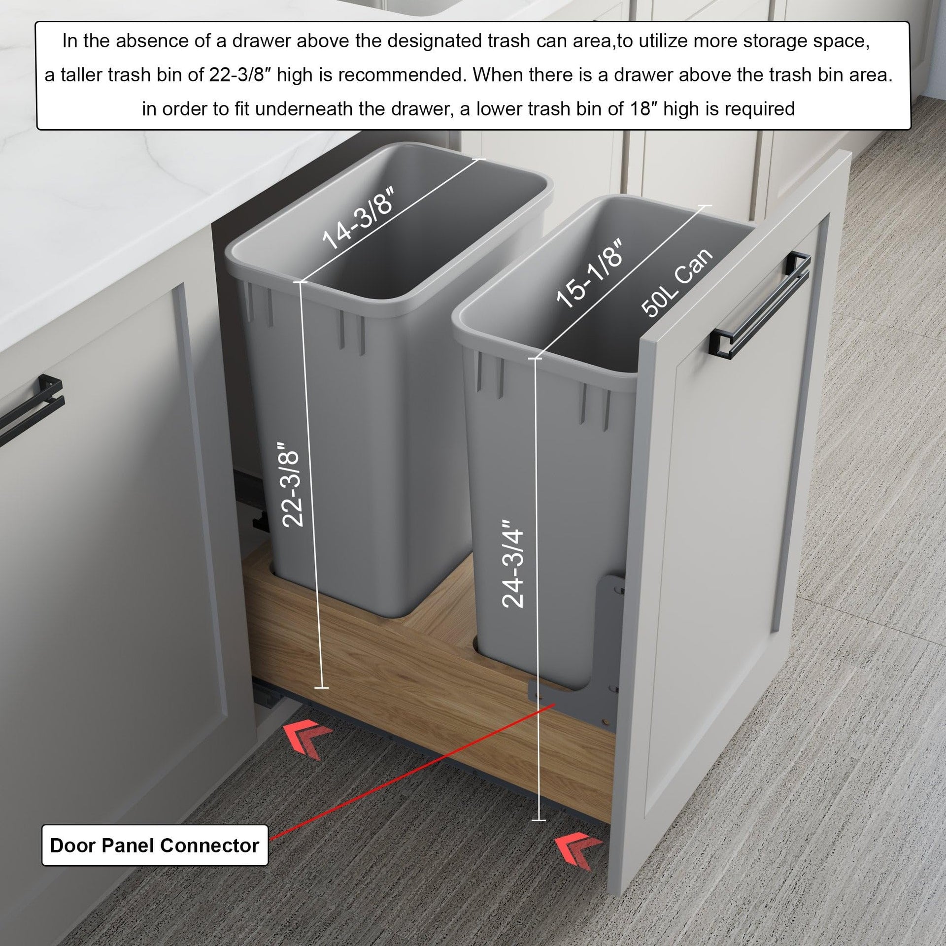 Dowell B18 B21 Wood Base Wastebasket Pullout with Two 50Qt Plastic Bins