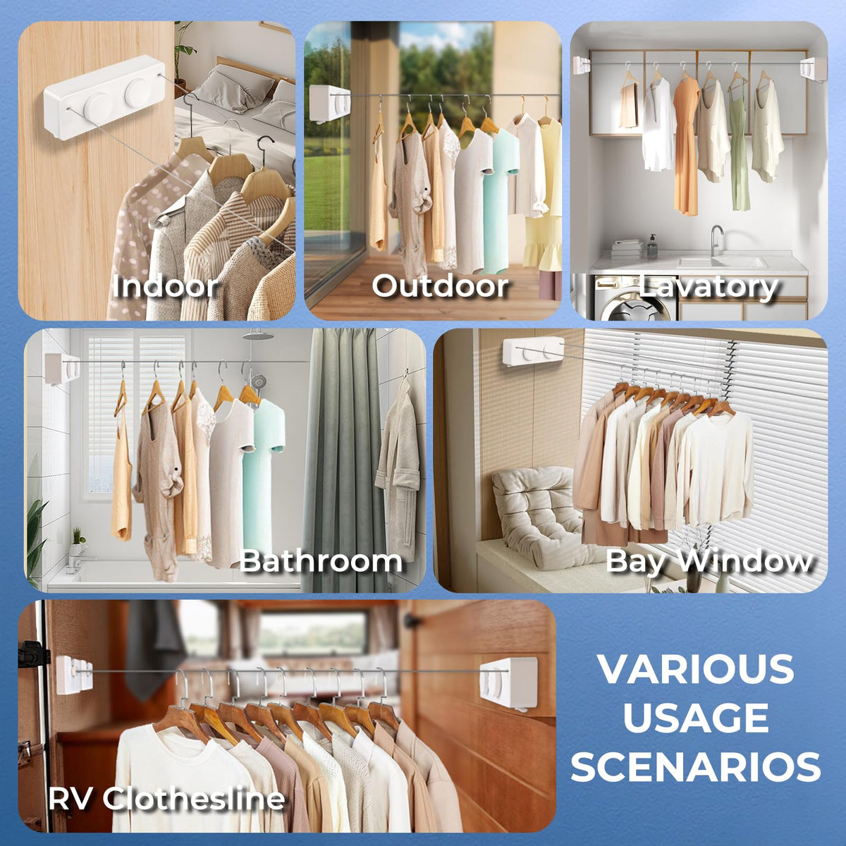 Retractable Clothesline Indoor Outside Heavy (13.8 Foot)