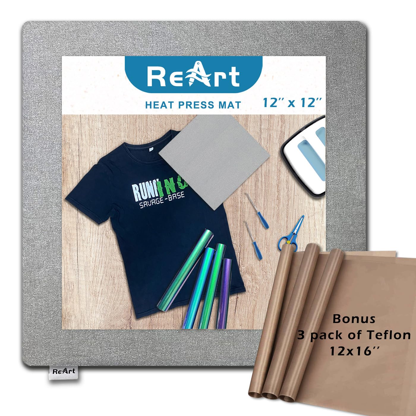 Easy Heat Press Mat 12x12 with Teflon Sheets 12x16 Inch 3 Pack (4 Count)