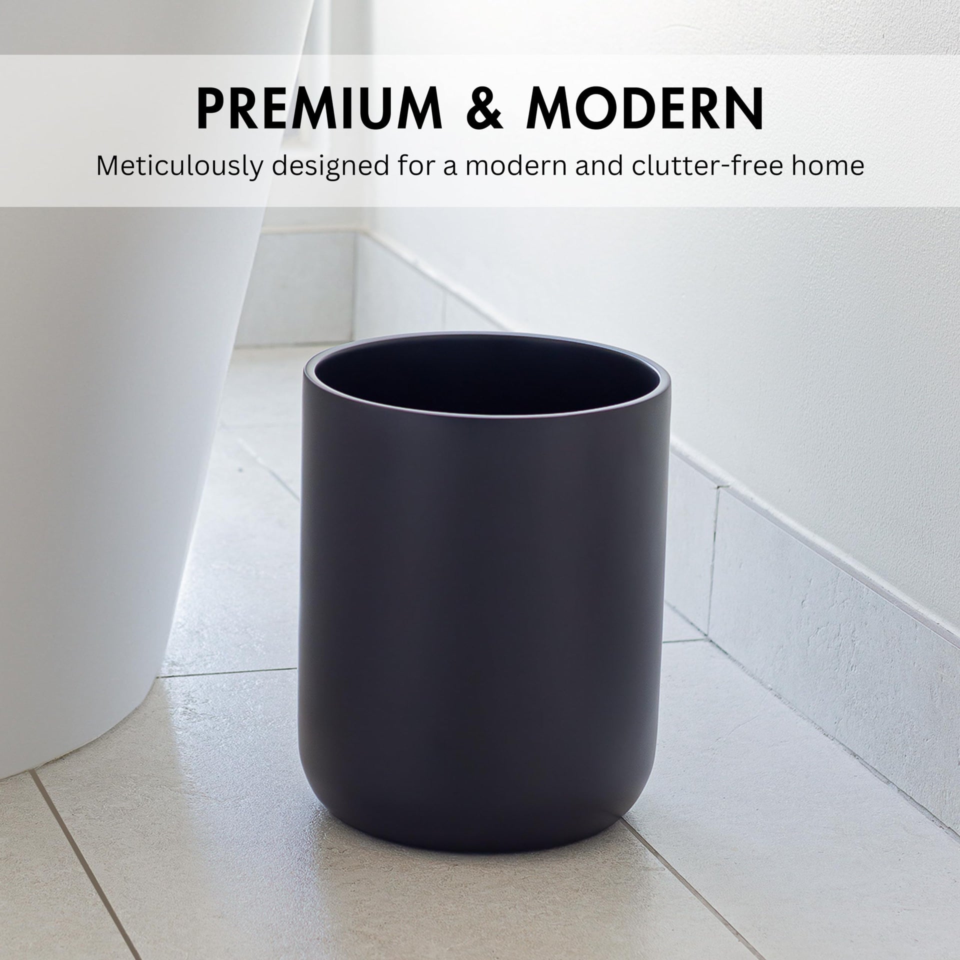 Matte Black Round 2 Gallon Trash Can for Home and Bathroom