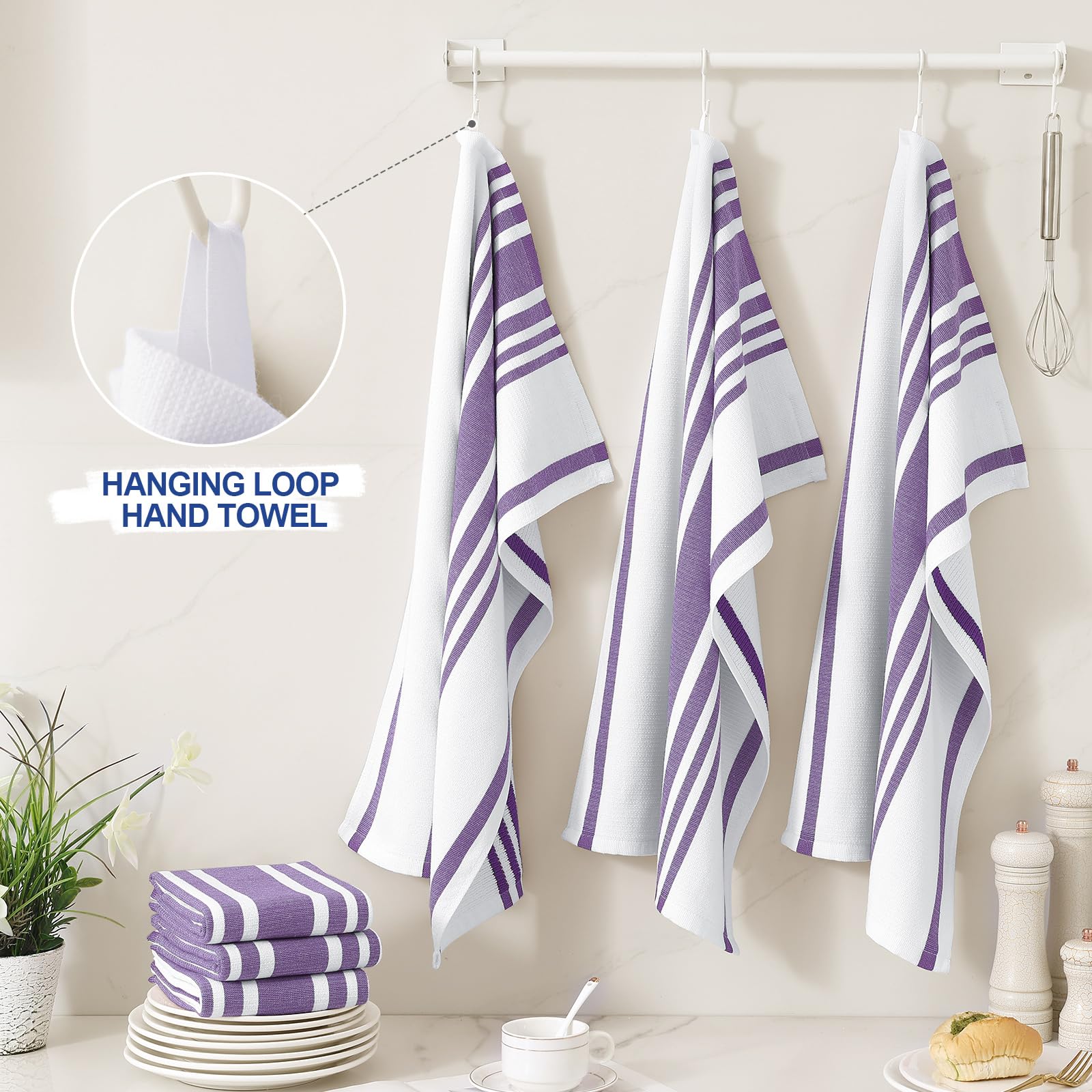 Premium Cotton Stripe Kitchen Towels 8 Pack (8 Count)