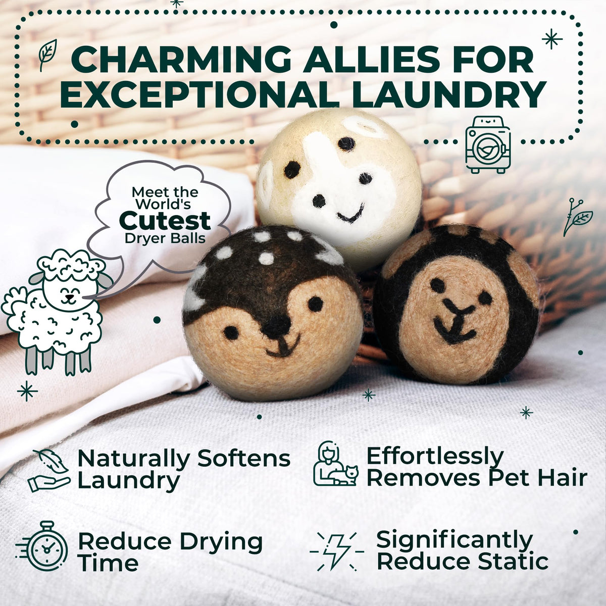 Chemical Free & Baby Safe! Reusable Wool Dryer Balls XL 6 (6 Count)