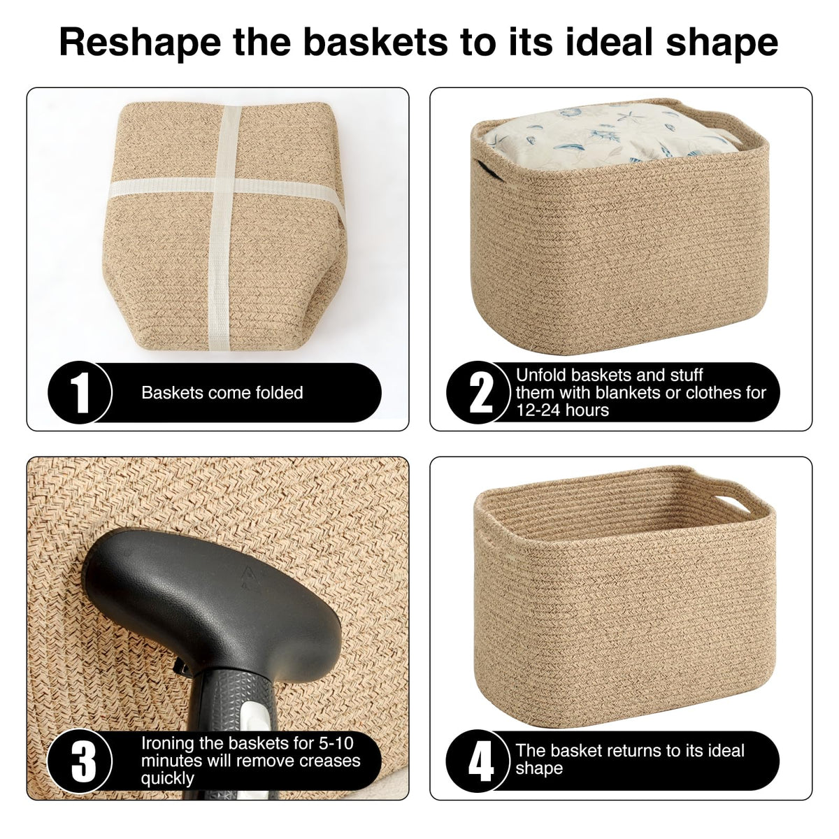Storage Baskets for Organizing & Shelves (4 Count)