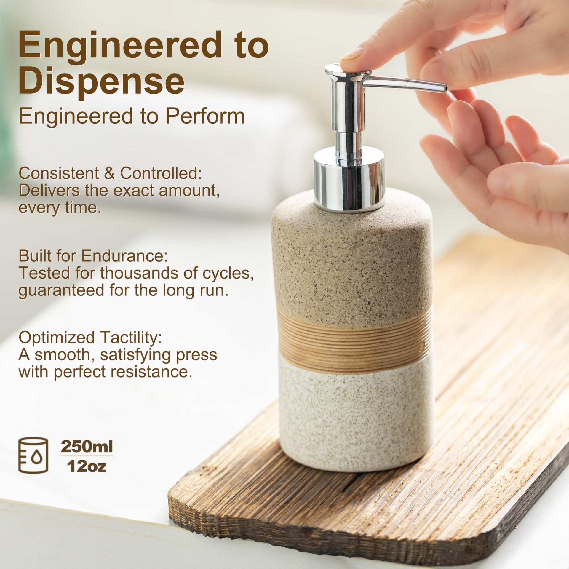 Ceramic Kitchen Dish Soap Dispenser Set with Stainless Steel Pump