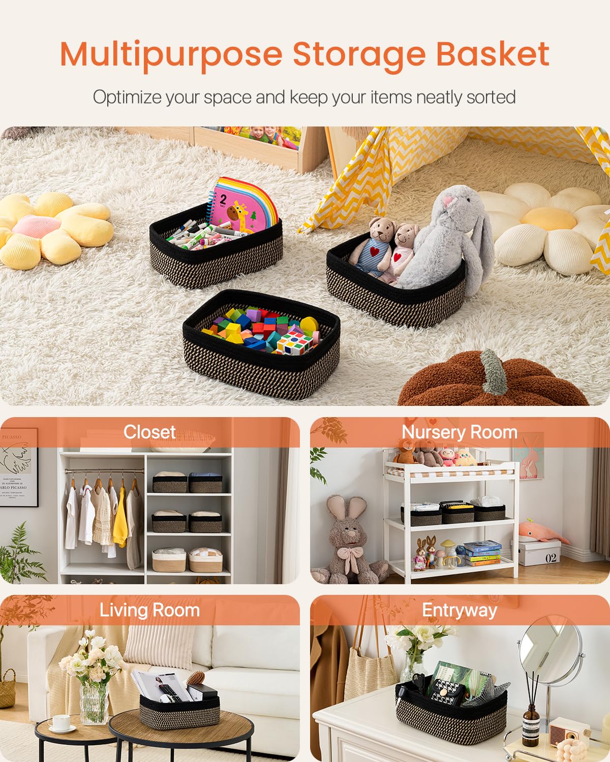 Small Woven Storage Basket for Organizing (3 Count)