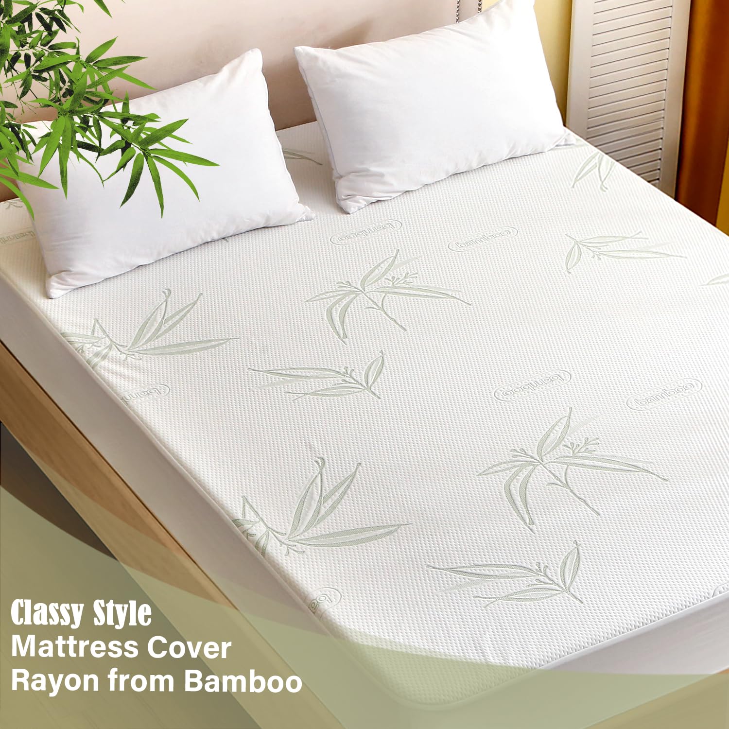 Full Size Mattress Protector Waterproof Mattress Pad Washable Bamboo Rayon Mattress Cover Breathable Noiseless Bed Protector 5"