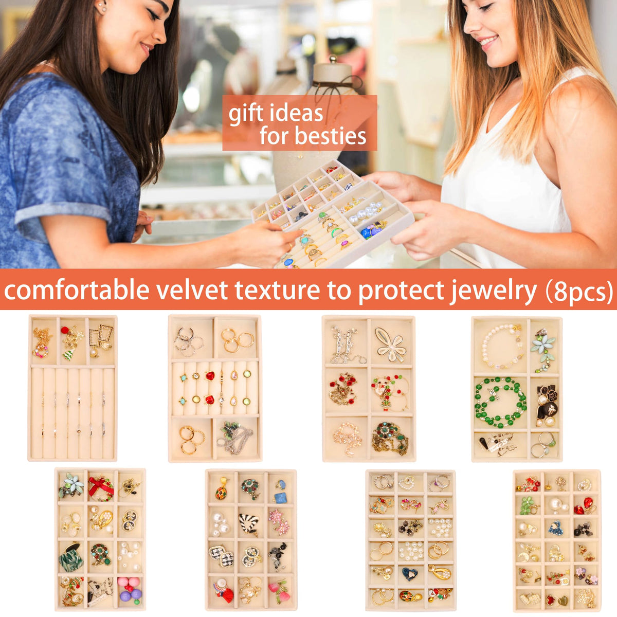 Jewelry Organizer Drawer 8 Set Jewelry Boxes Velvet Jewelry Drawer Organizer Stackable Jewelry Tray for Earring Necklace Display (8 Count)