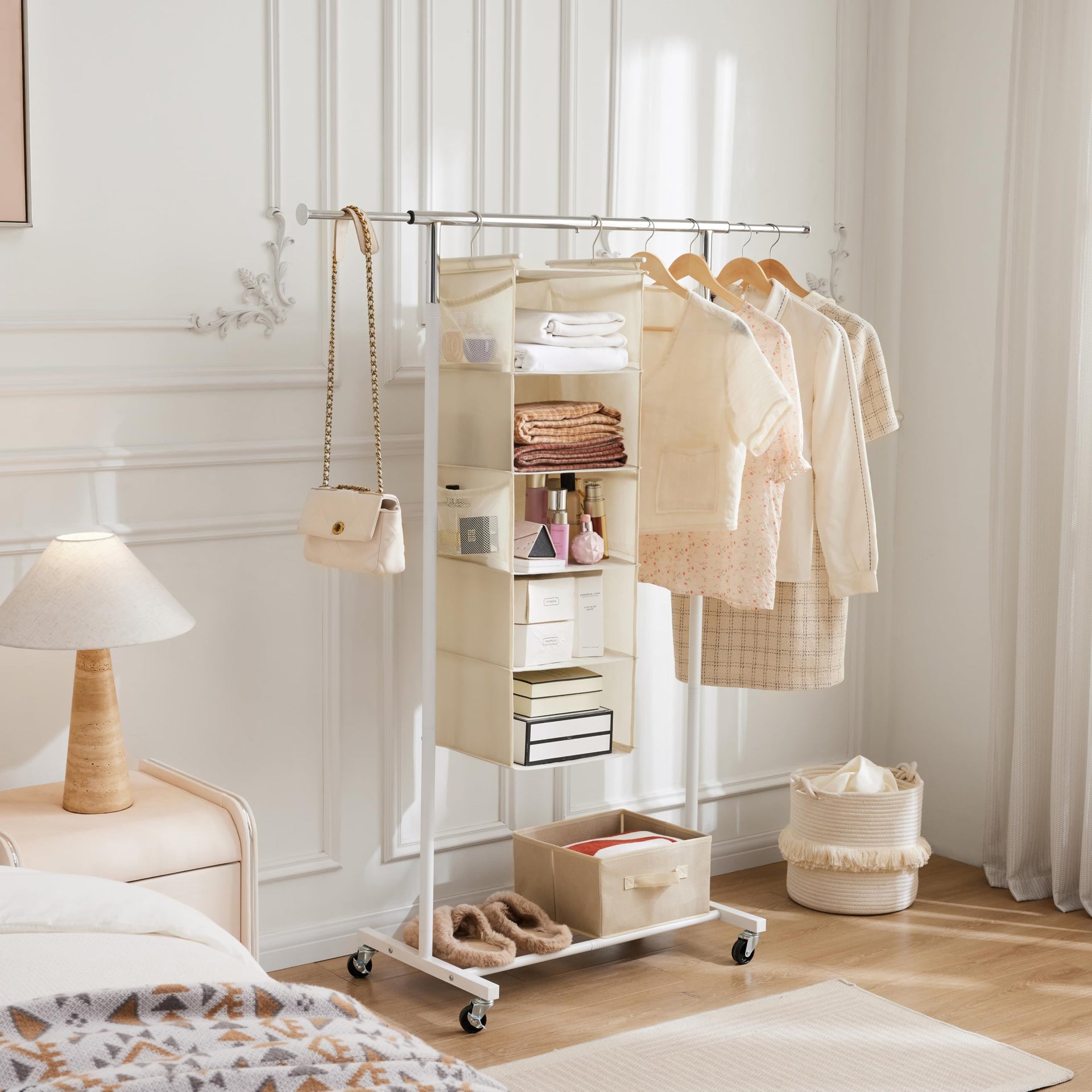 5 Tier Hanging Closet Organizer with 4 Side Pockets