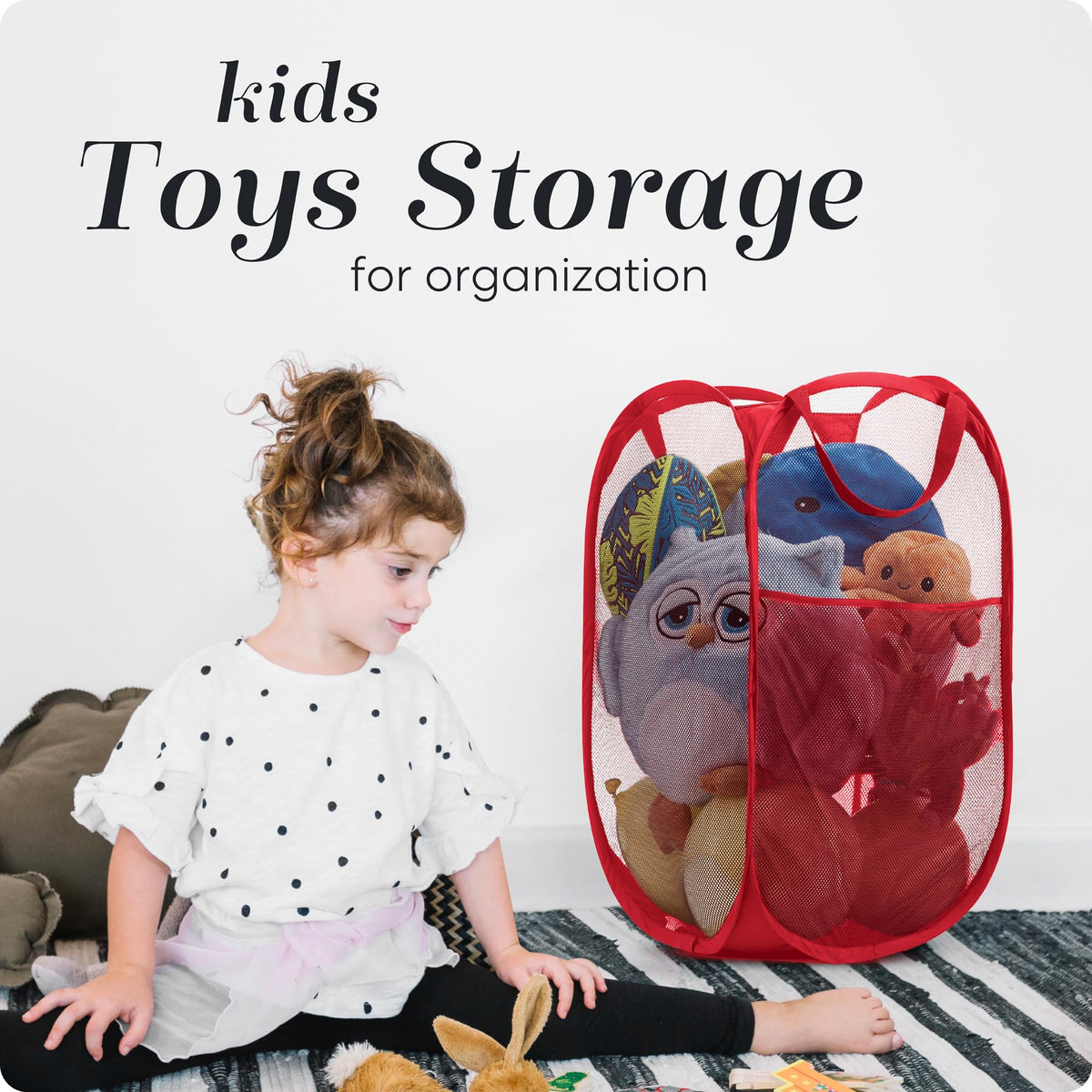 Collapsible Mesh Pop Up Laundry Hamper with Side Pocket