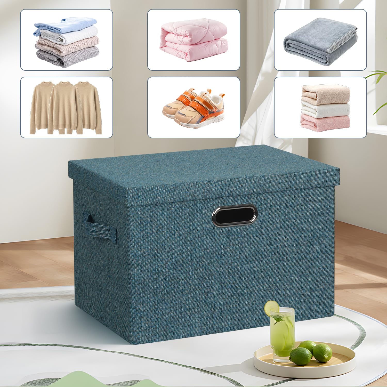 Storage Bins with Lids Fabric Closet Organizers Cubes Office Organization (3 Count)