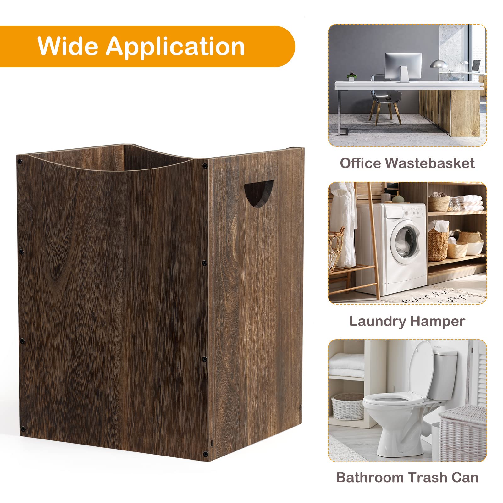 Large Wood Trash Can 9.5 Gallon Waste Basket Bin with Handles for Office