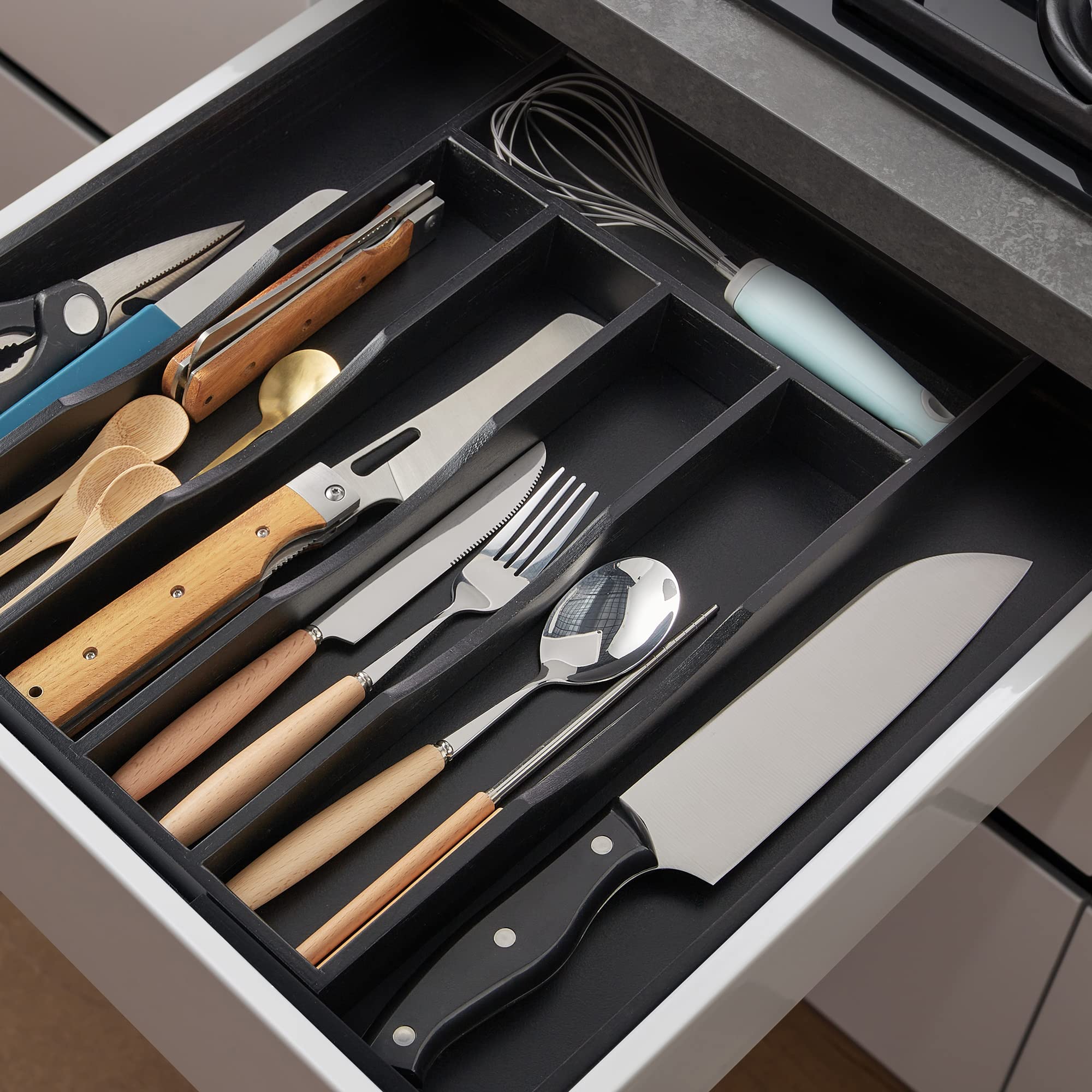 2 Piece Expandable Bamboo Kitchen Drawer Organizer for Cutlery and Utensils (2 Count)