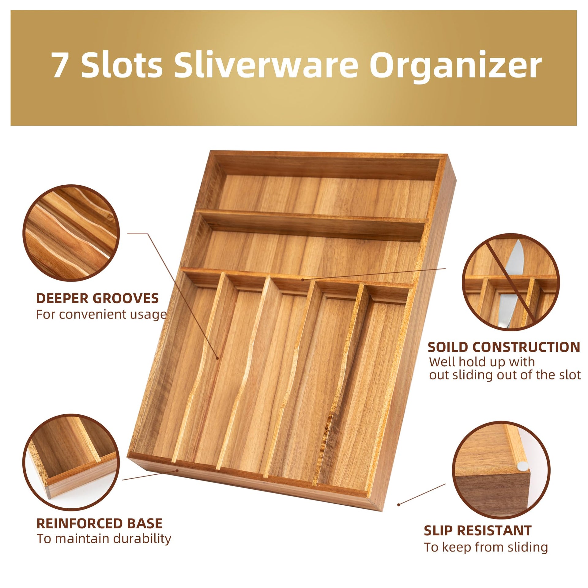 Silverware Organizer Acacia Kitchen Drawer Organizer Utensil Organizer Silverware Holder Cutlery Organizer in drawer Flatware Organizer Tray