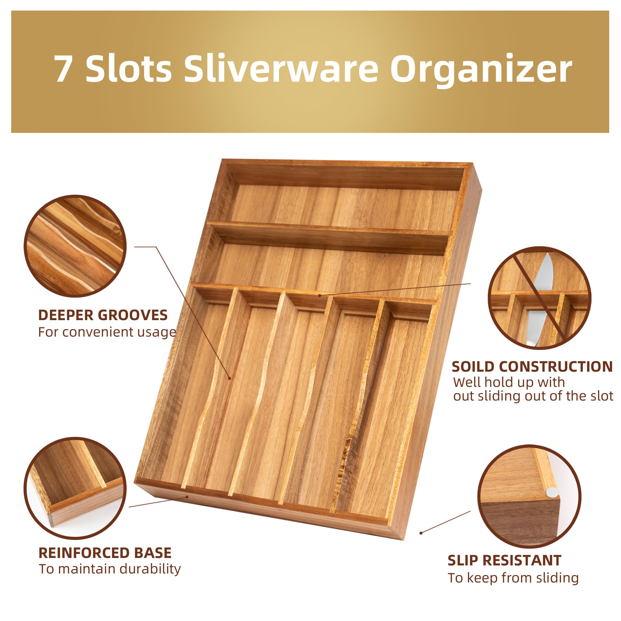 Silverware Organizer Acacia Kitchen Drawer Organizer Utensil Organizer Silverware Holder Cutlery Organizer in drawer Flatware Organizer Tray