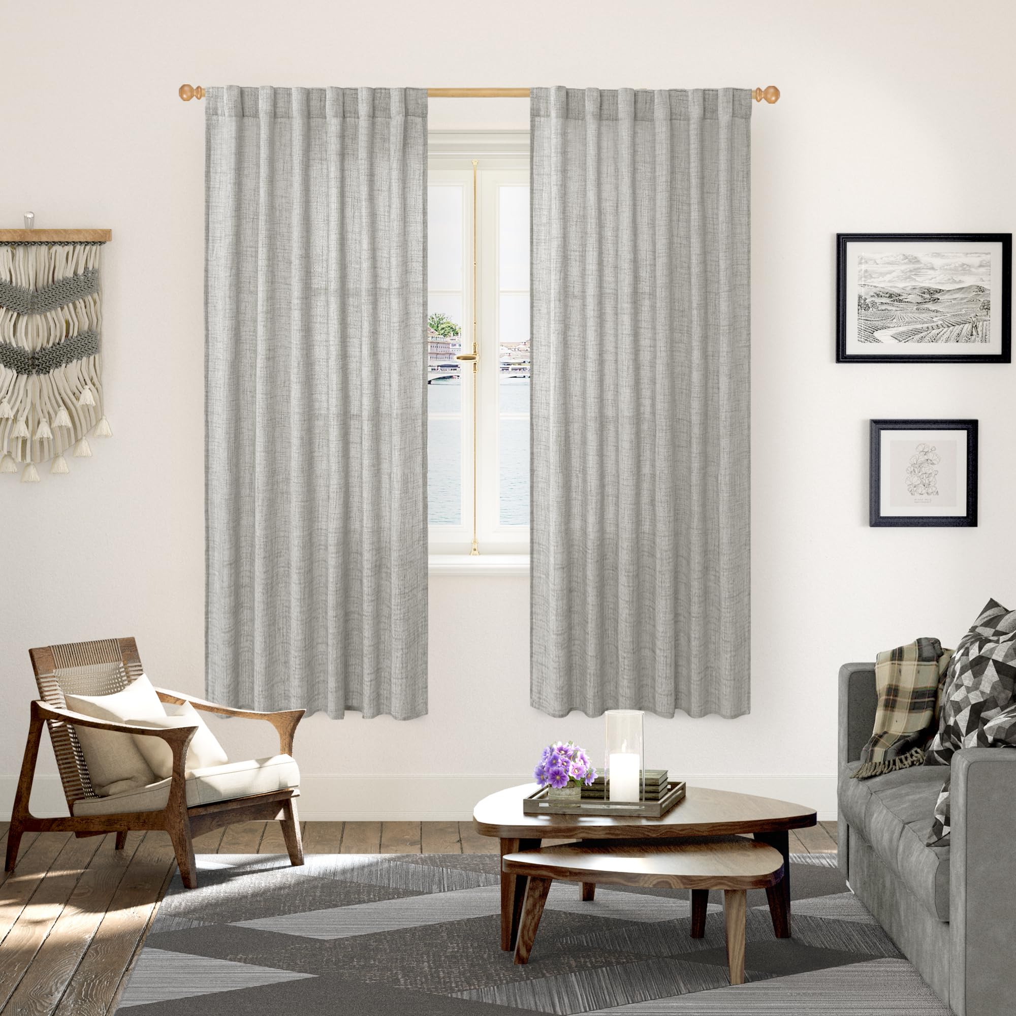 Dark Grey Linen Semi Sheer Curtains 2 Panels for Living Room (2 Count)