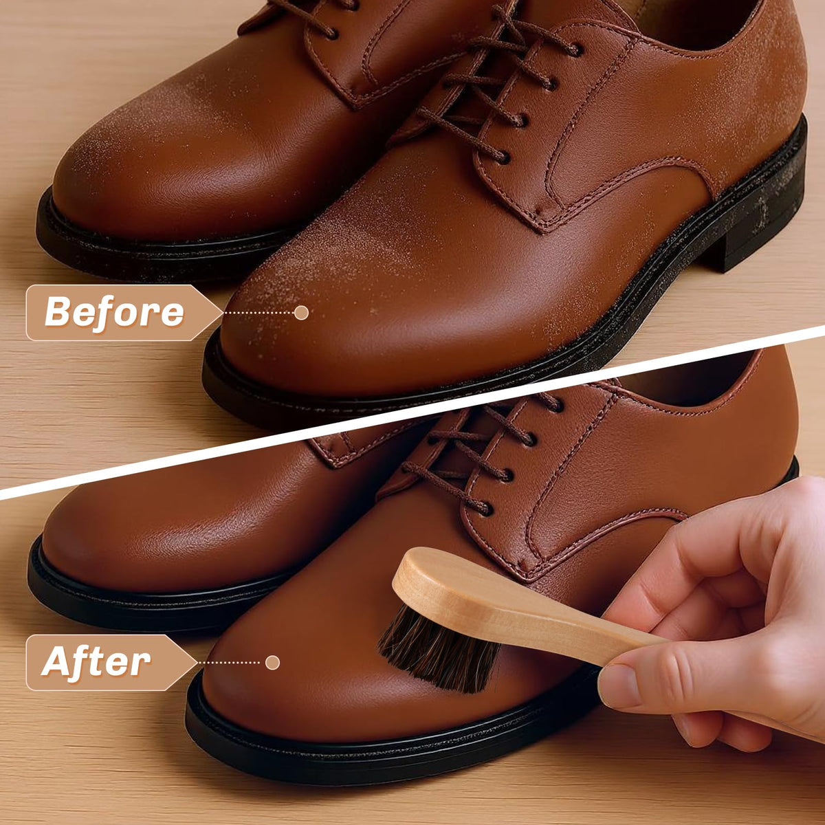 2 Pcs Horsehair Shine Shoes Brush Kit Polish Dauber Applicators Cleaning Leather Shoes Boots Care Brushes Suede Cleaner Brush (2.8 Count)