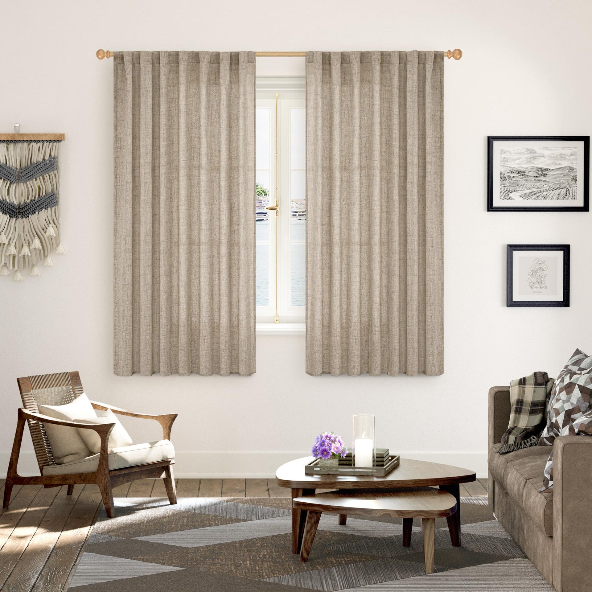 Oatmeal Linen Curtains 60 X 63 Inch Length (2 Count)