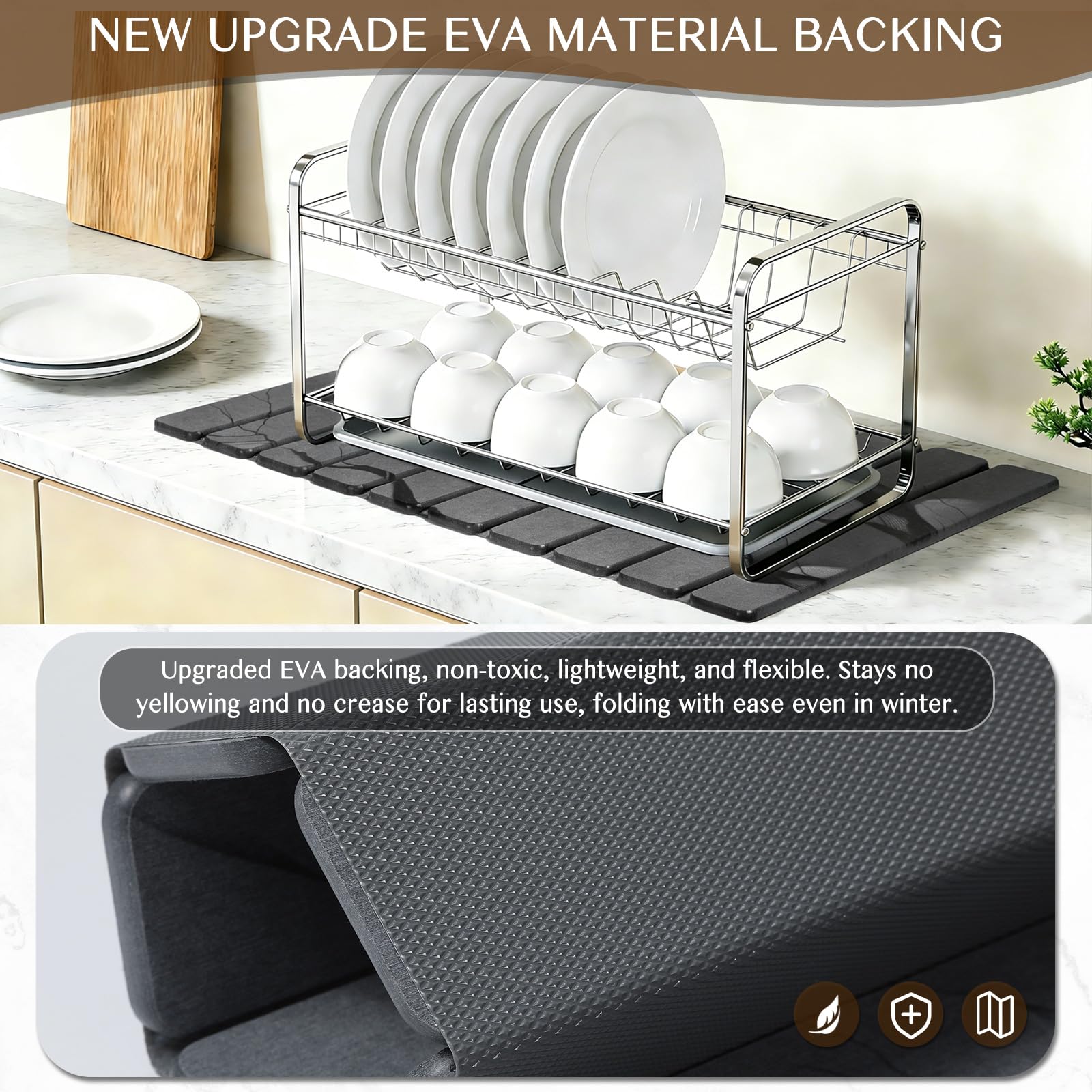Large Stone Dish Drying Mat for Kitchen Counter (2 Count)