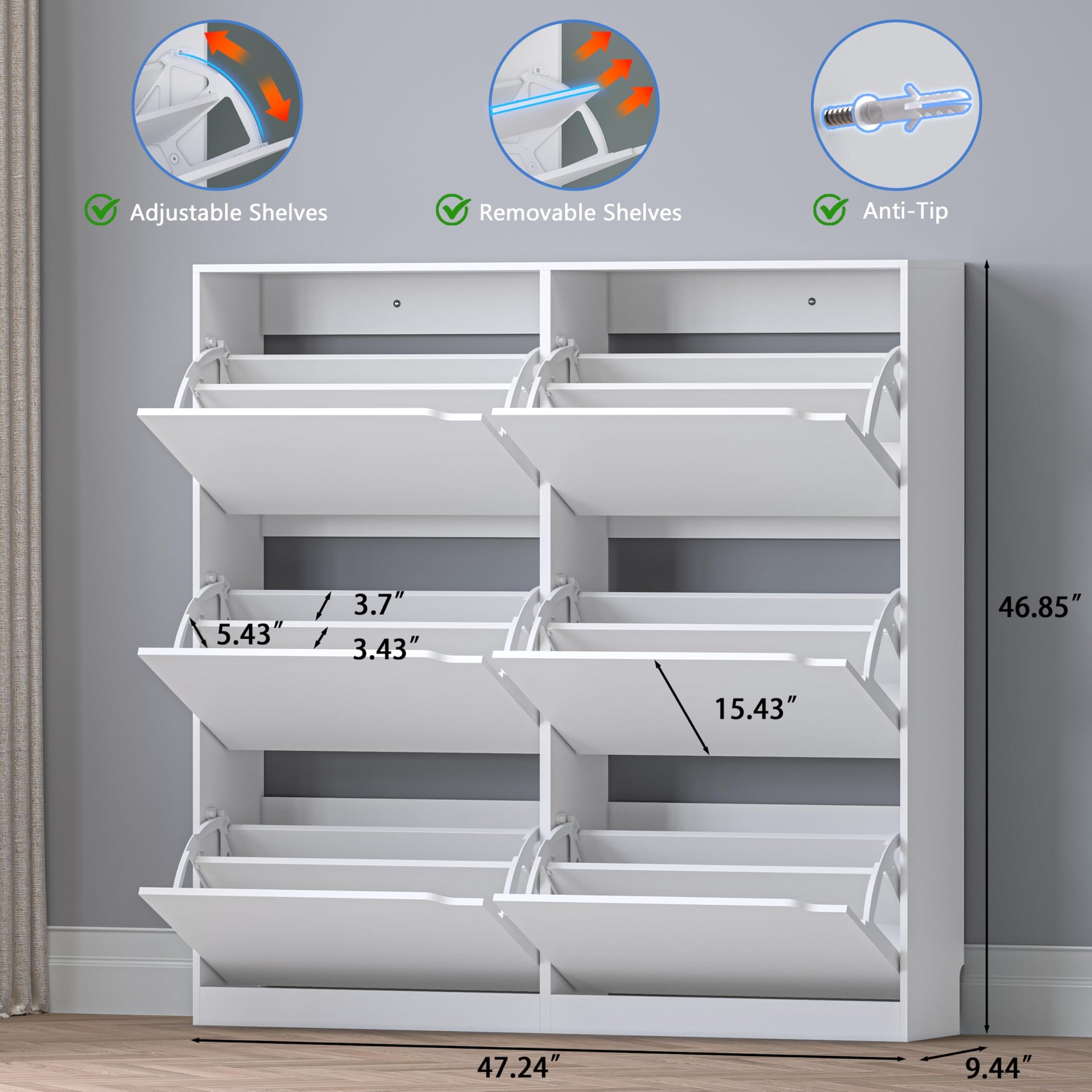 Shoe Cabinet with 6 Flip Drawers
