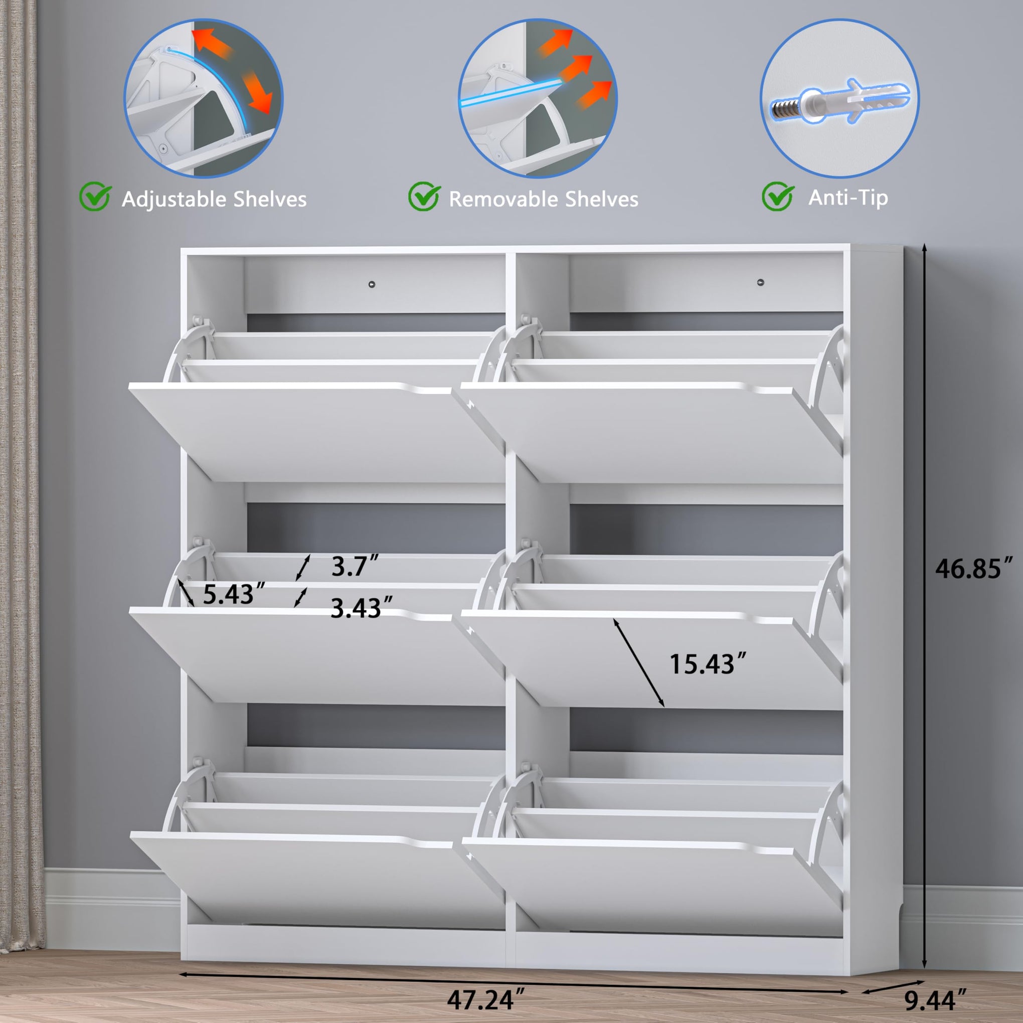 Shoe Cabinet with 6 Flip Drawers