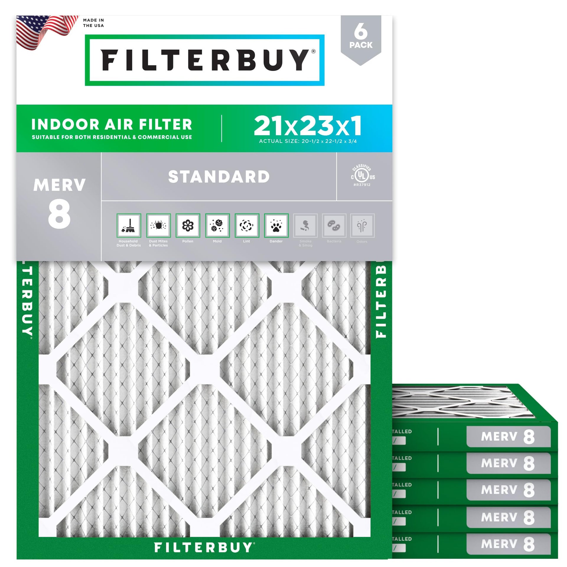 21x23x1 Air Filter MERV 8 Dust & Allergy Defense (6 Count)