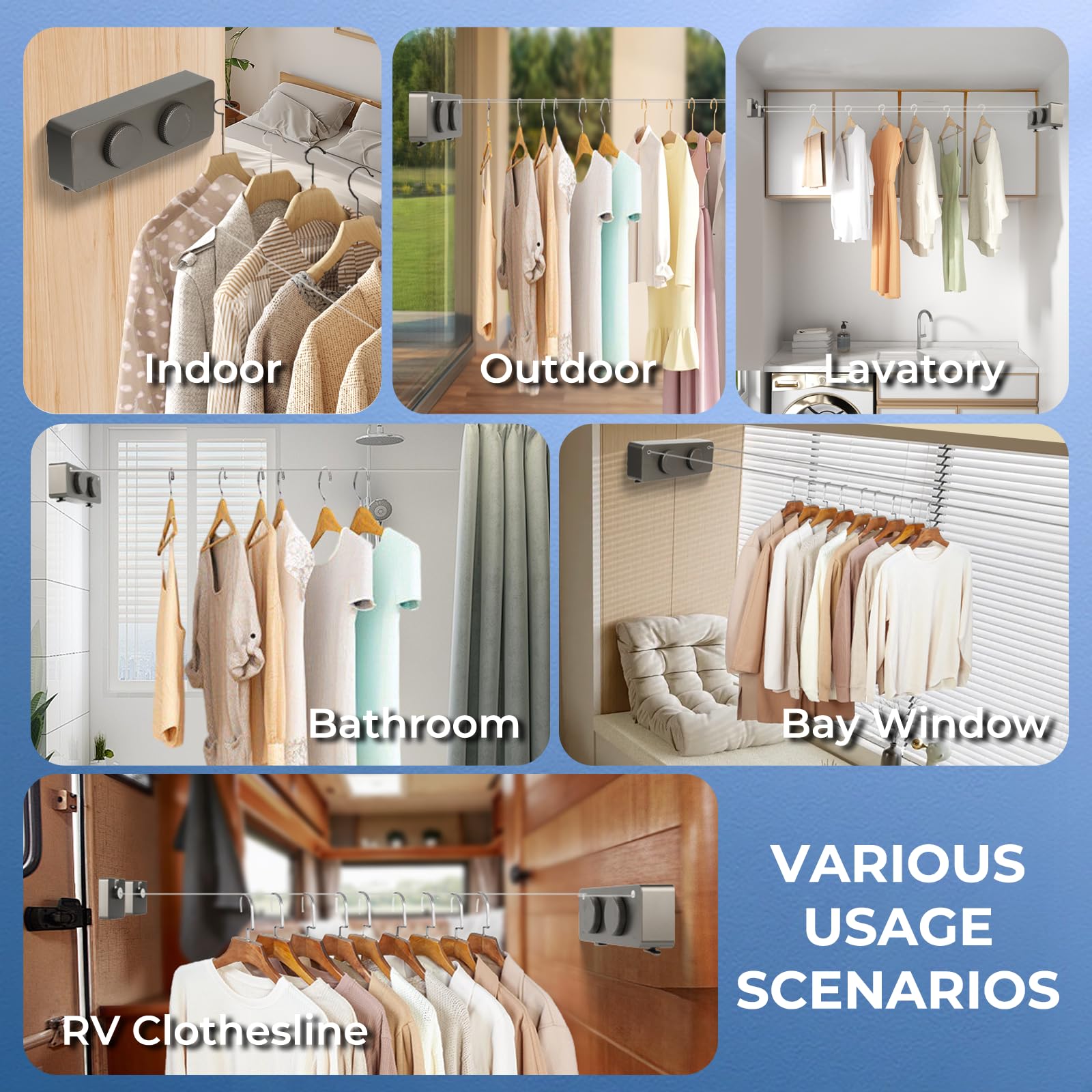 Retractable Clothesline Indoor Outside Heavy (13.8 Foot)