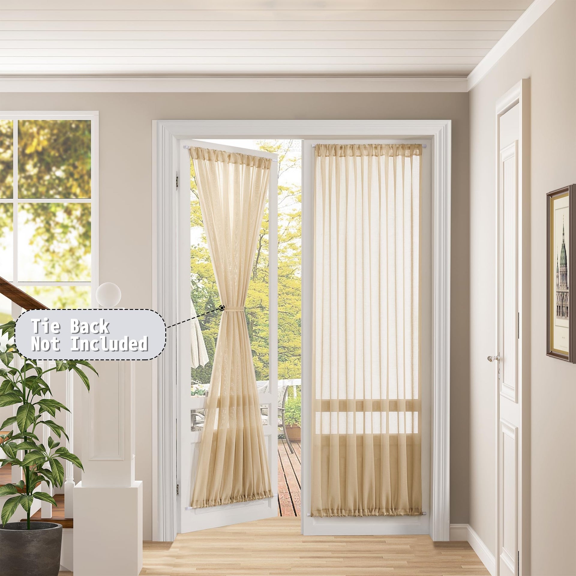 Sheer Door Curtain Closet Linen Textured Curtain Sheers Doorway Light Filtering Voile French Door Rod Pocket Curtains Patio Glass Doors