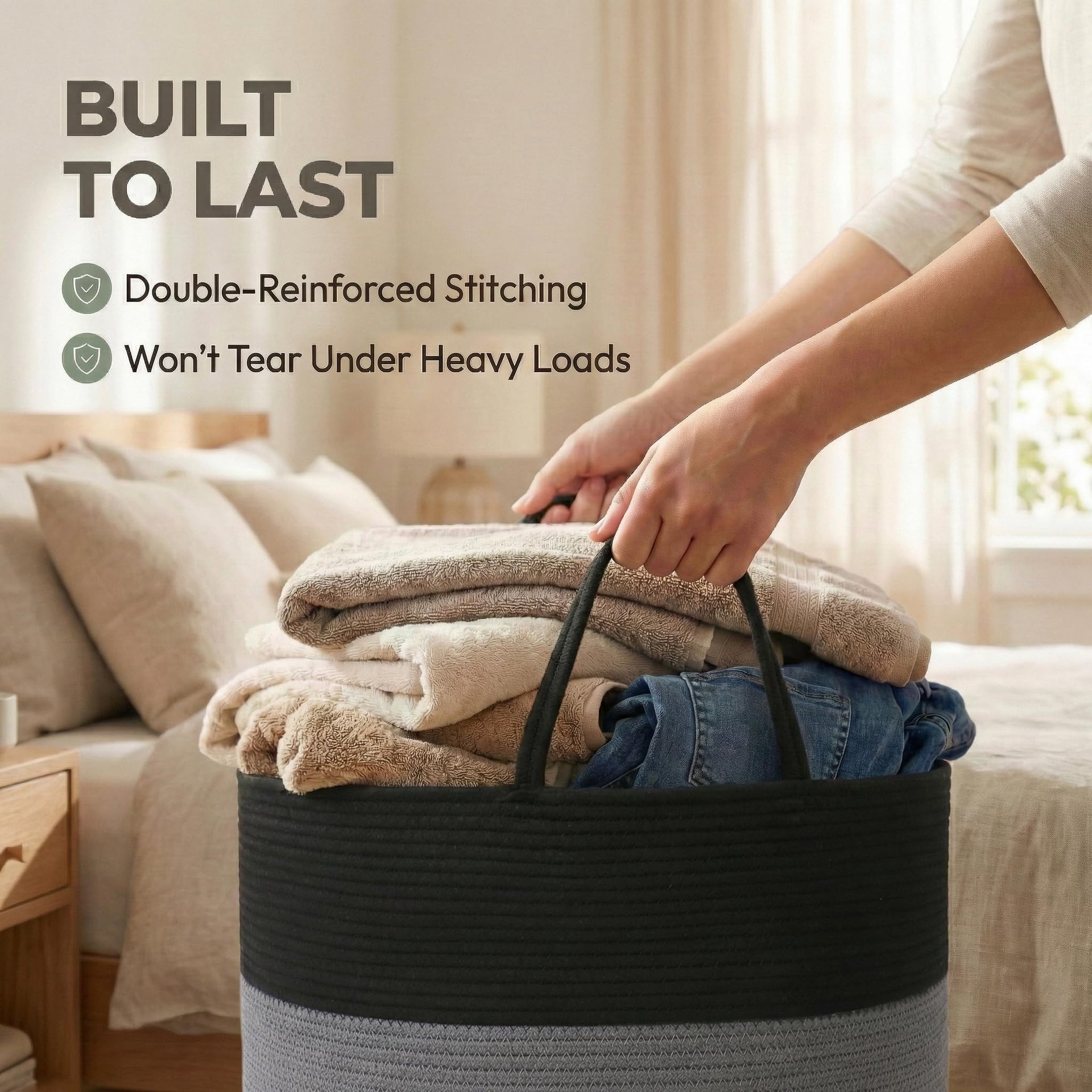 115L Extra Large Machine Washable Cotton Rope Blanket Basket