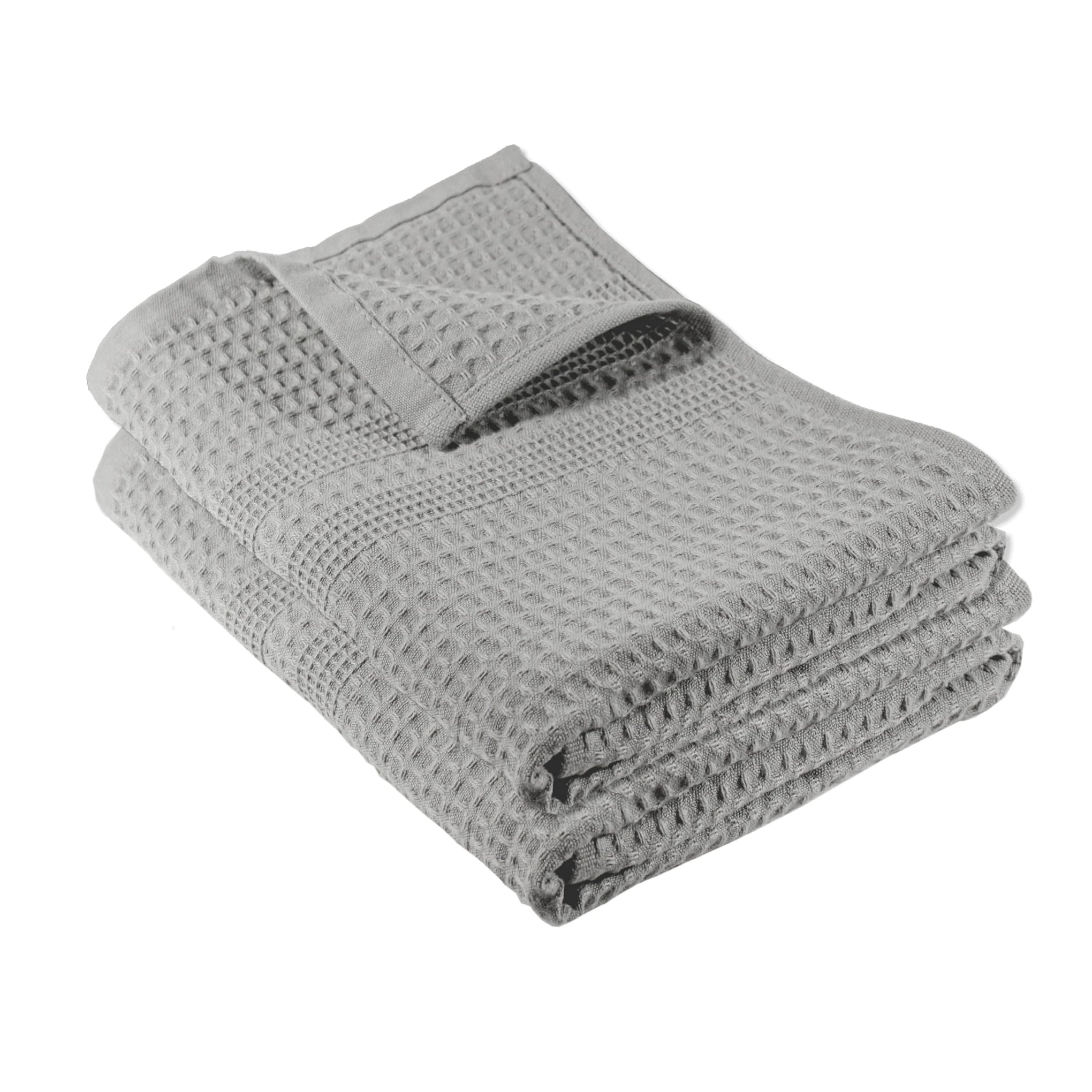 Waffle Hand Towels for Bathroom Quick Dry Towel Super Absorbent Thin 100% Cotton Lint Free (2 Count)