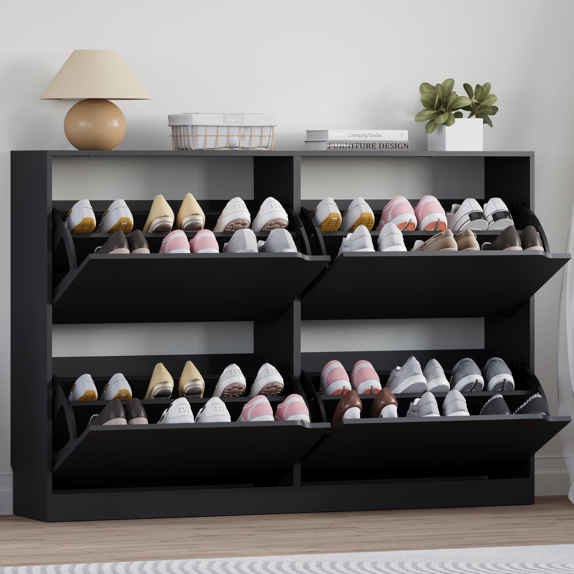 Shoe Cabinet with 4 Flip Drawers